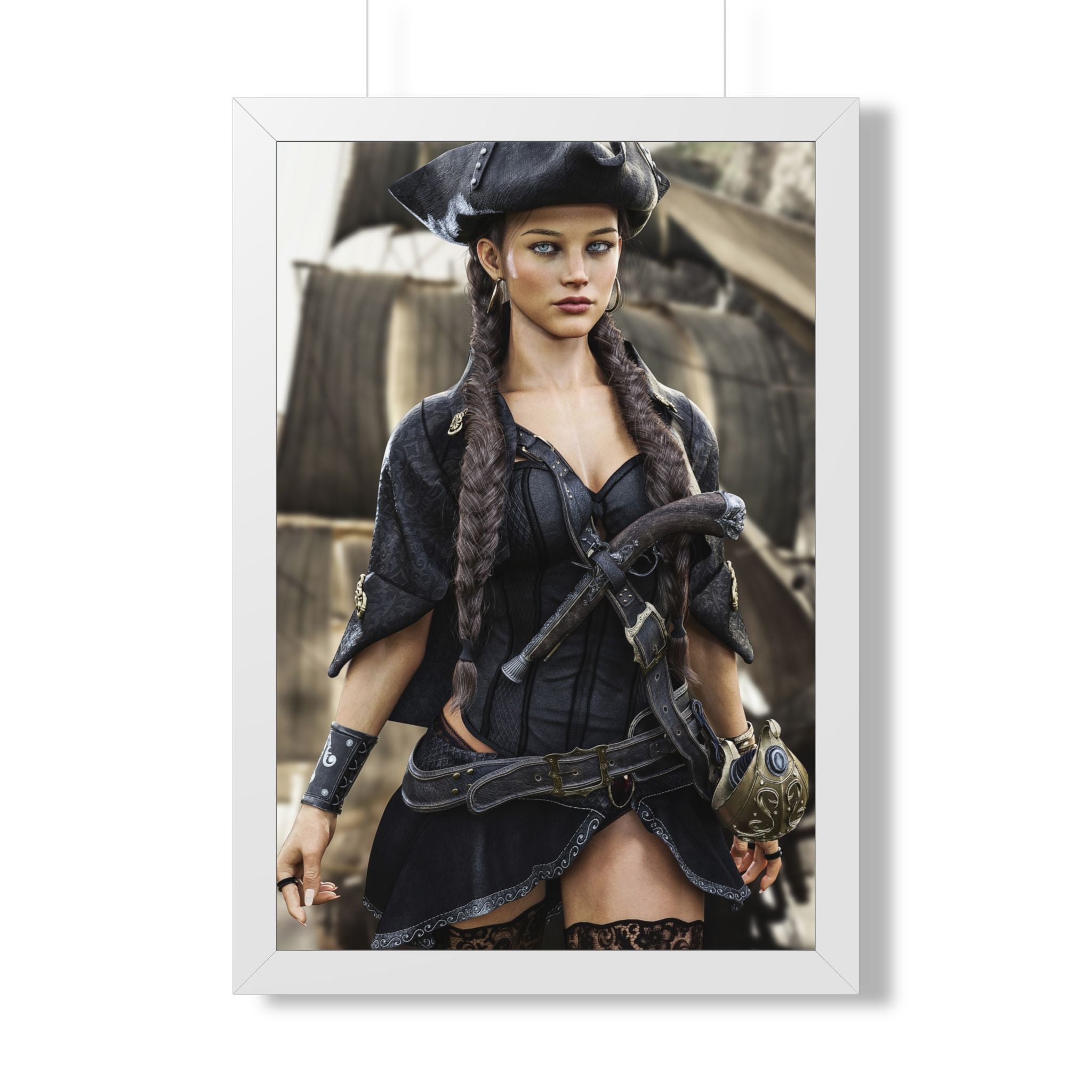 Pirate Captain Portrait Framed Poster — Sexy Pirate Wall Art - No AI - Human created illustration art