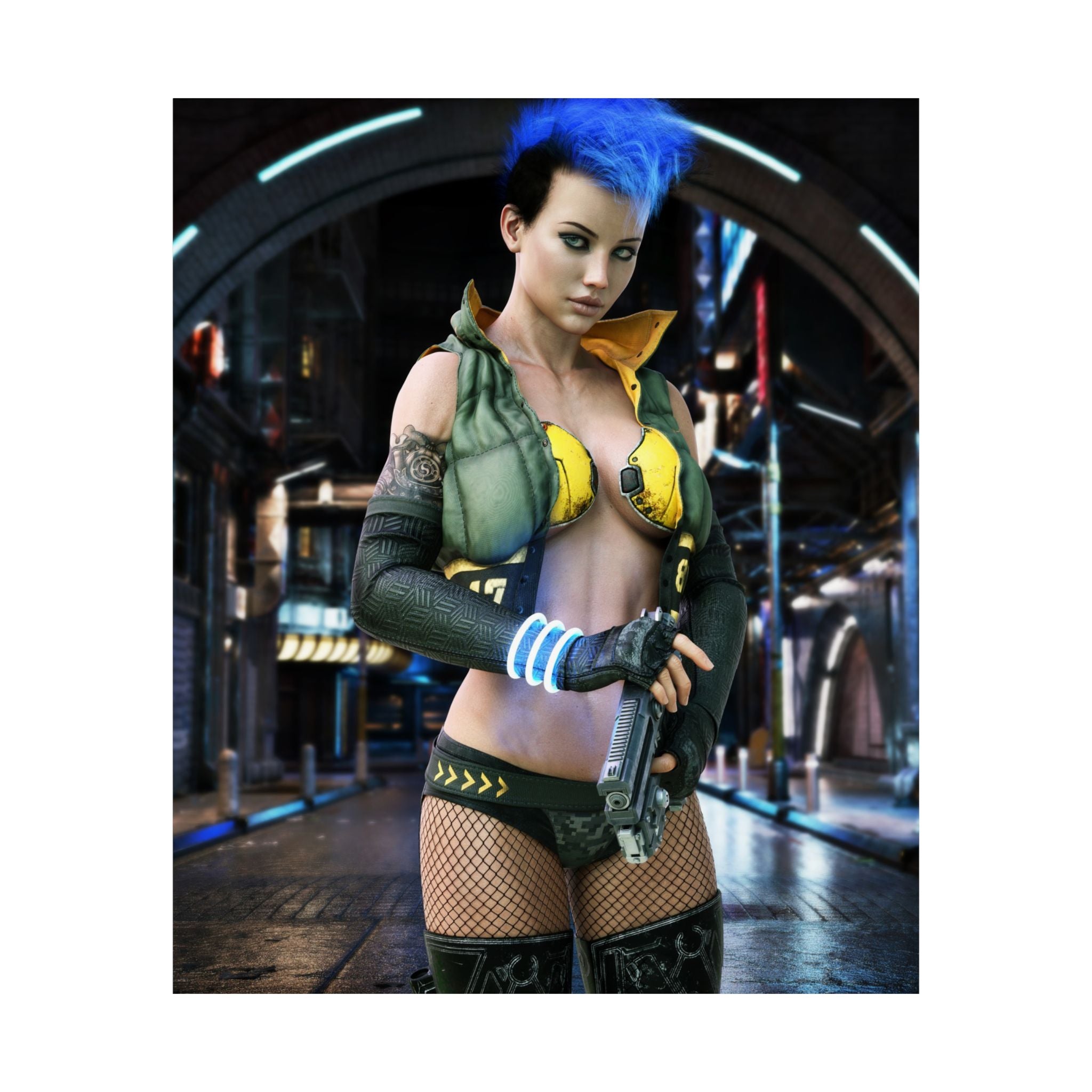 Cyberpunk Female Warrior Wall Art | Futuristic Cyber Assassin Artwork
