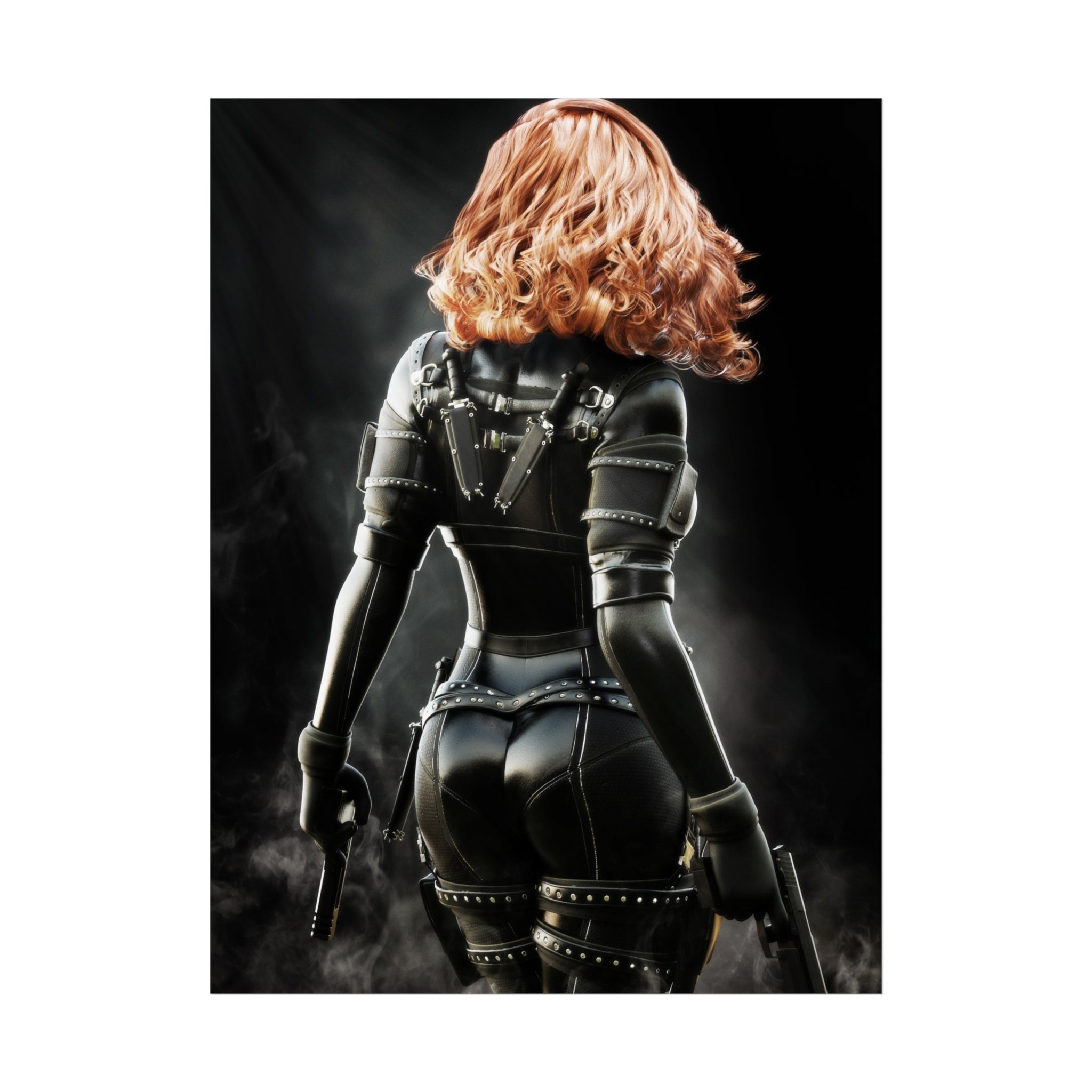 Black Widow Inspired Fine Art Poster — Femme Fatale Leather Assassin Wall Art - No AI - Human created illustration art