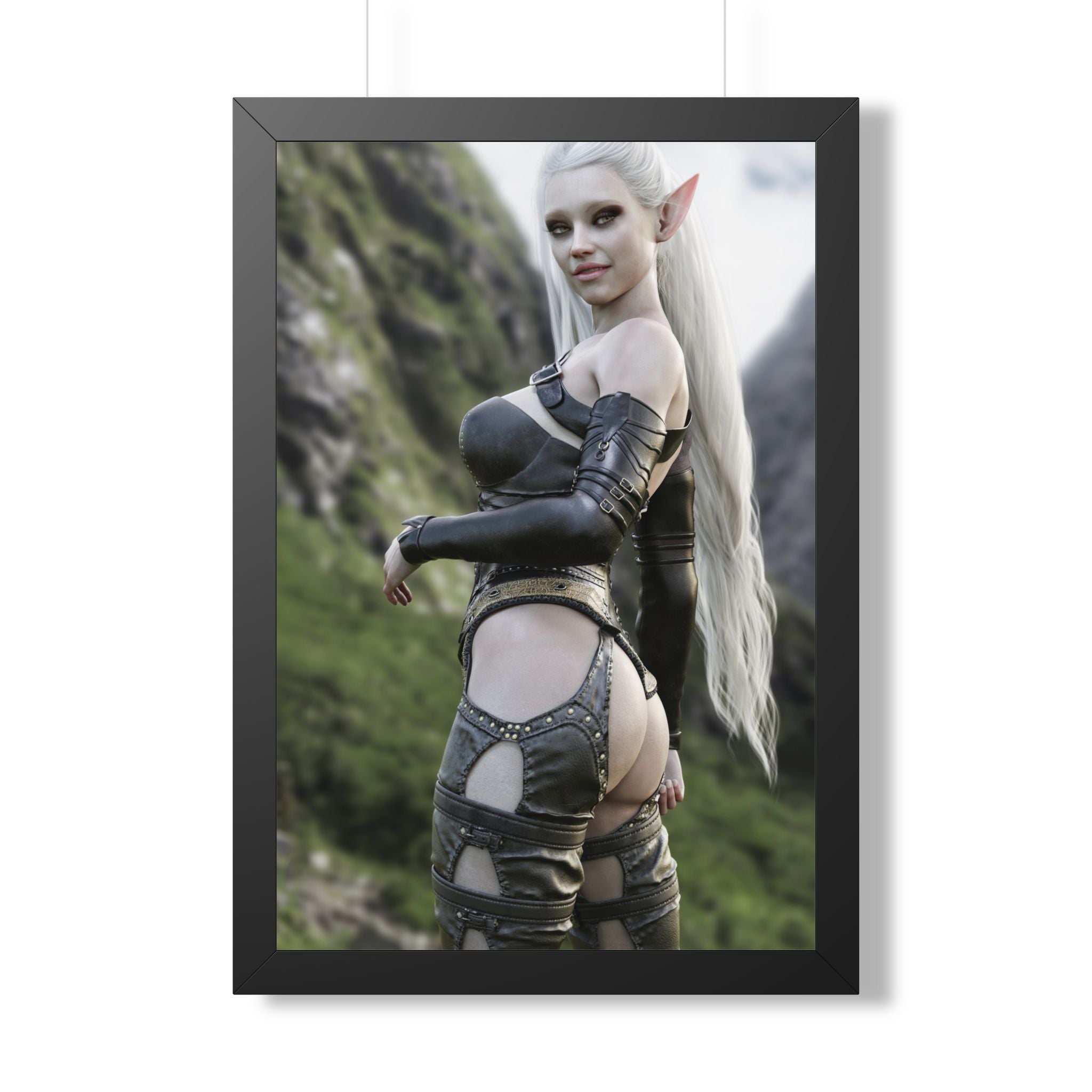 Elf Warrior Poster — Framed Fantasy Vertical Art Print- No AI - Human created illustration art.