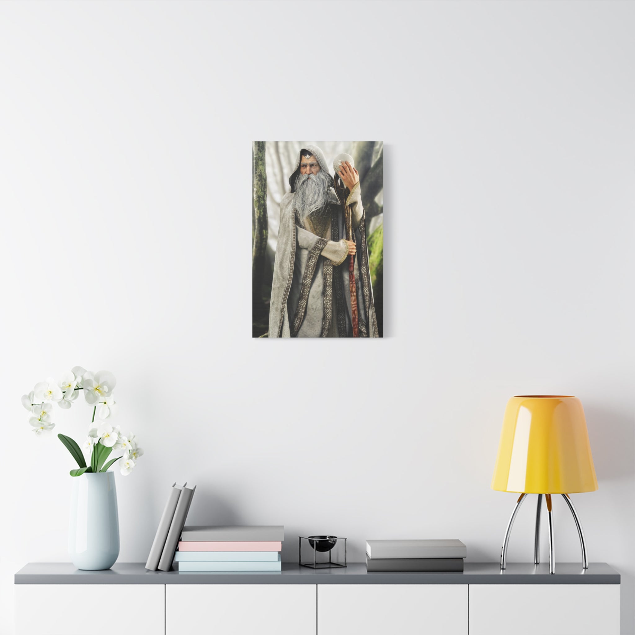Wizard Portrait Matte Canvas Wall Art - Fantasy Sorcerer Stretched Canvas- No AI - Human created illustration art
