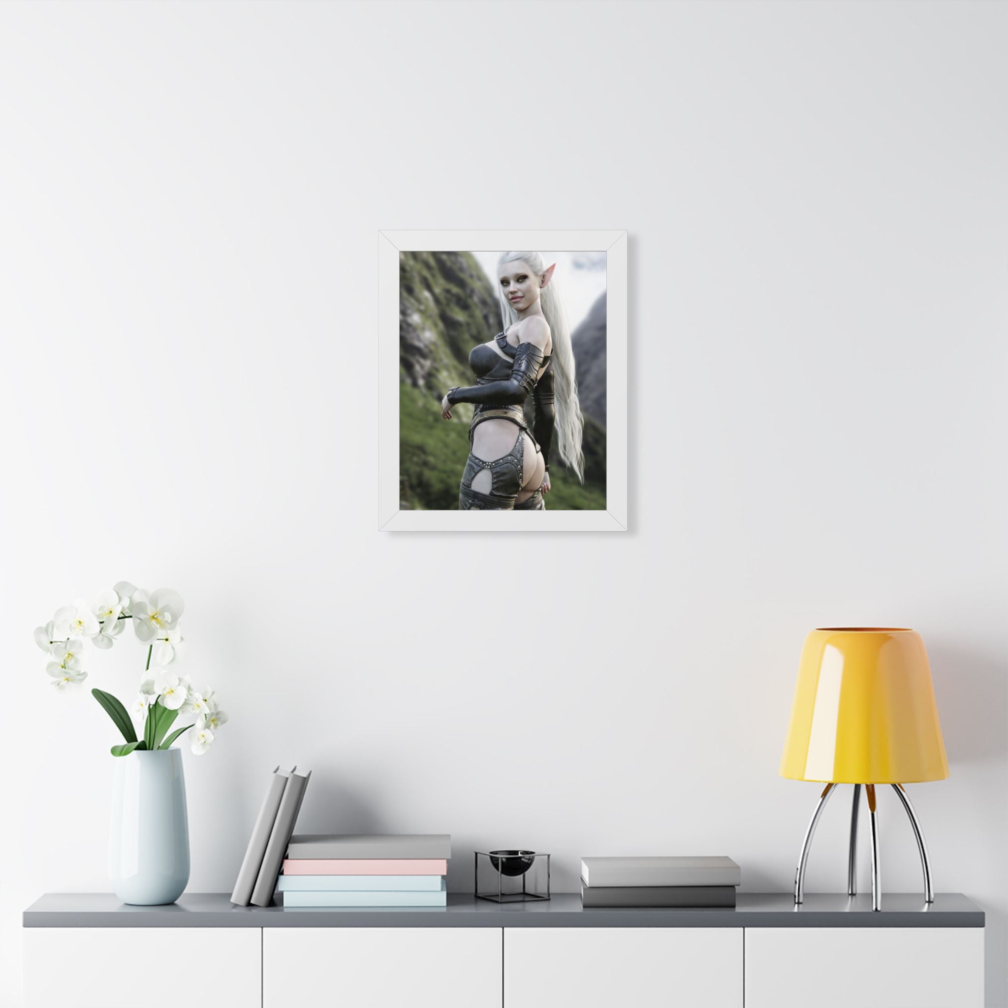 Elf Warrior Poster — Framed Fantasy Vertical Art Print- No AI - Human created illustration art.
