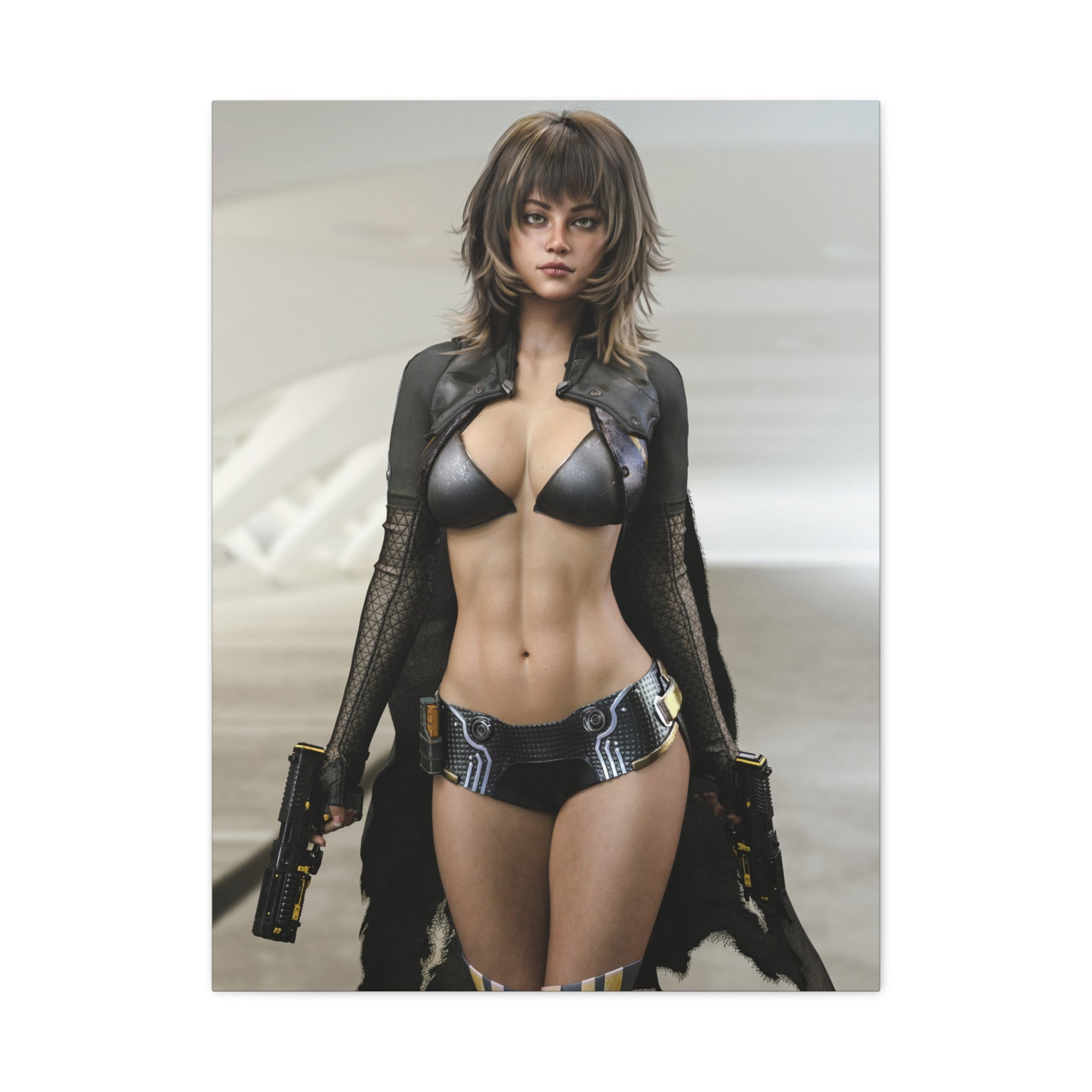 Sci‑Fi Femme Fatale Matte Canvas Print — Futuristic Warrior Wall Art- No AI - Human created illustration art