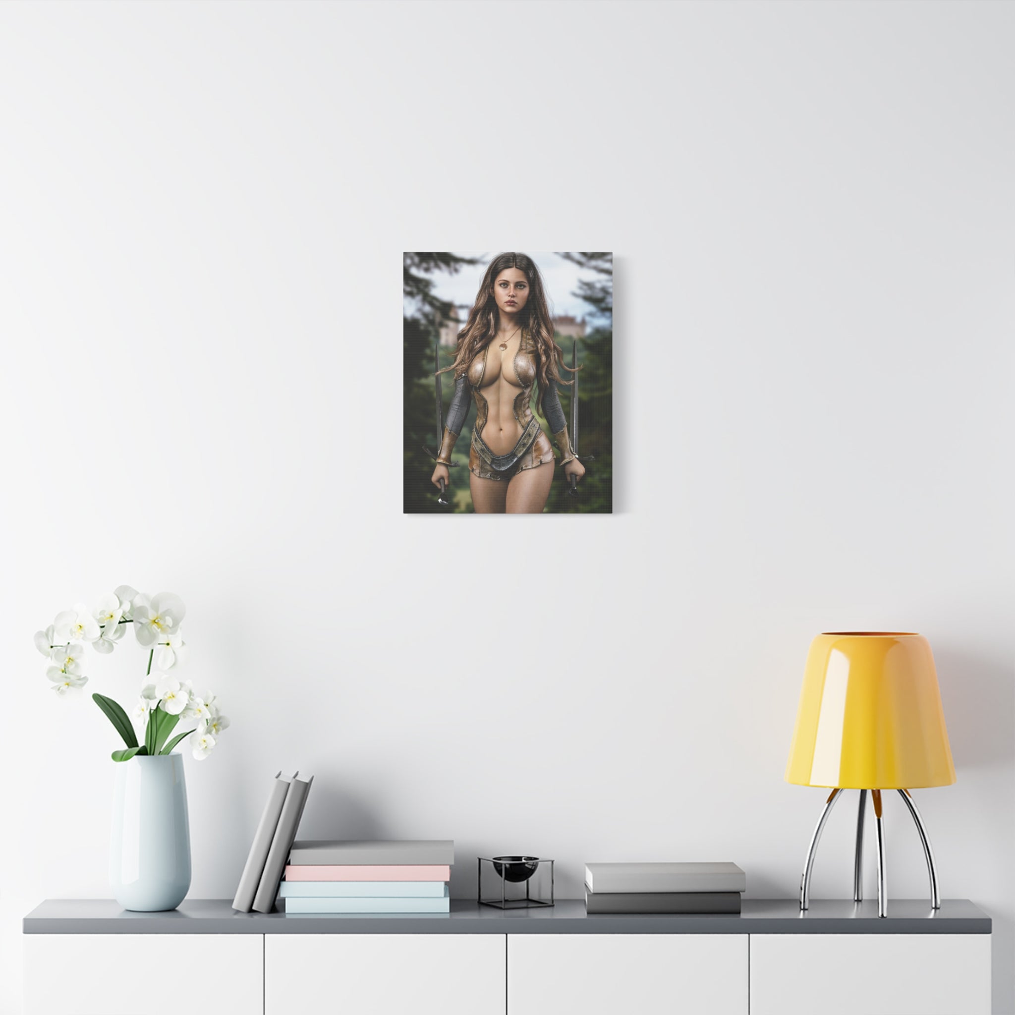 Fantasy Warrior Woman Matte Canvas Print — Stretched Gallery-Wrap Wall Art- No AI - Human created illustration art