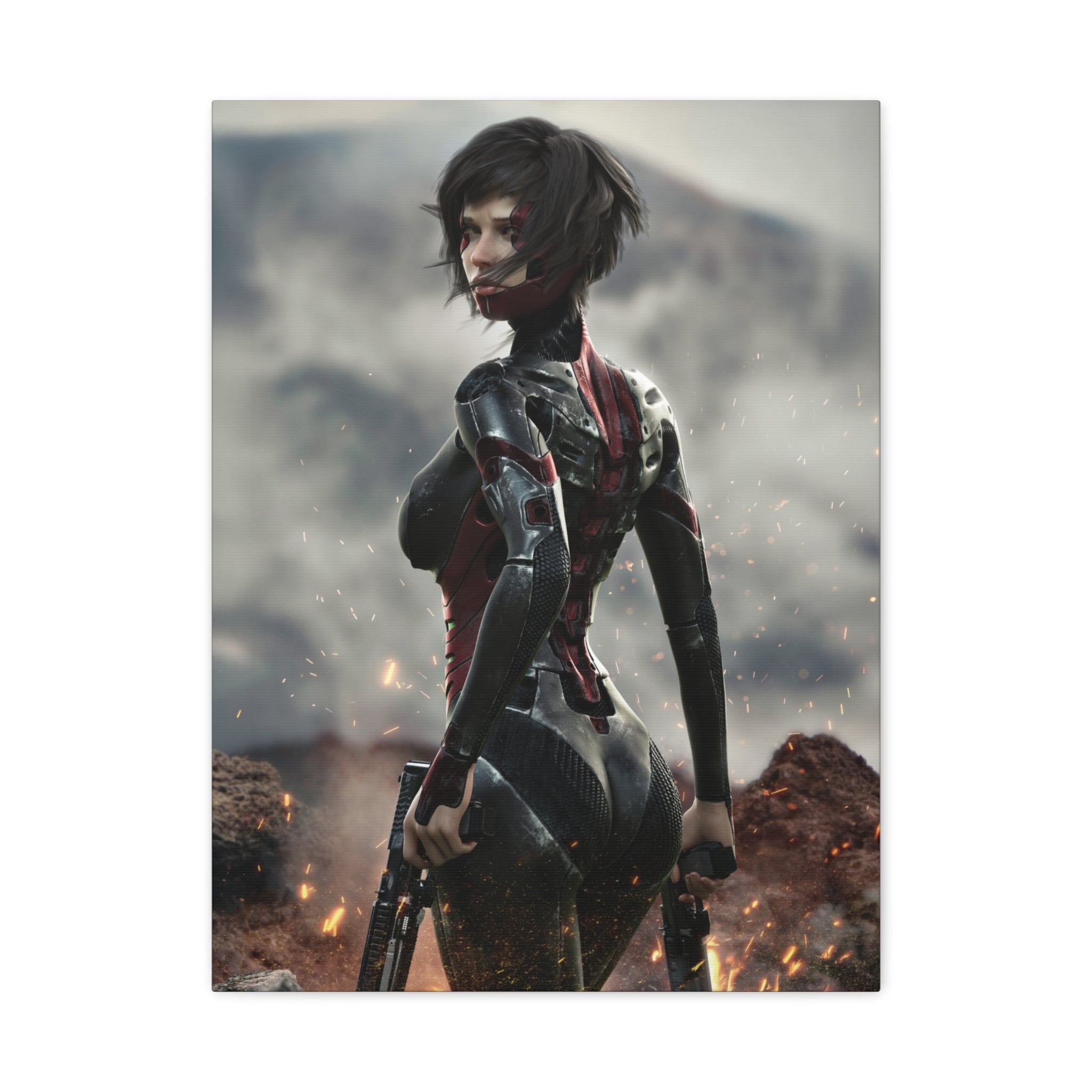 Sci‑Fi Warrior Matte Canvas Print — Futuristic Female Soldier Wall Art- No AI - Human created illustration art