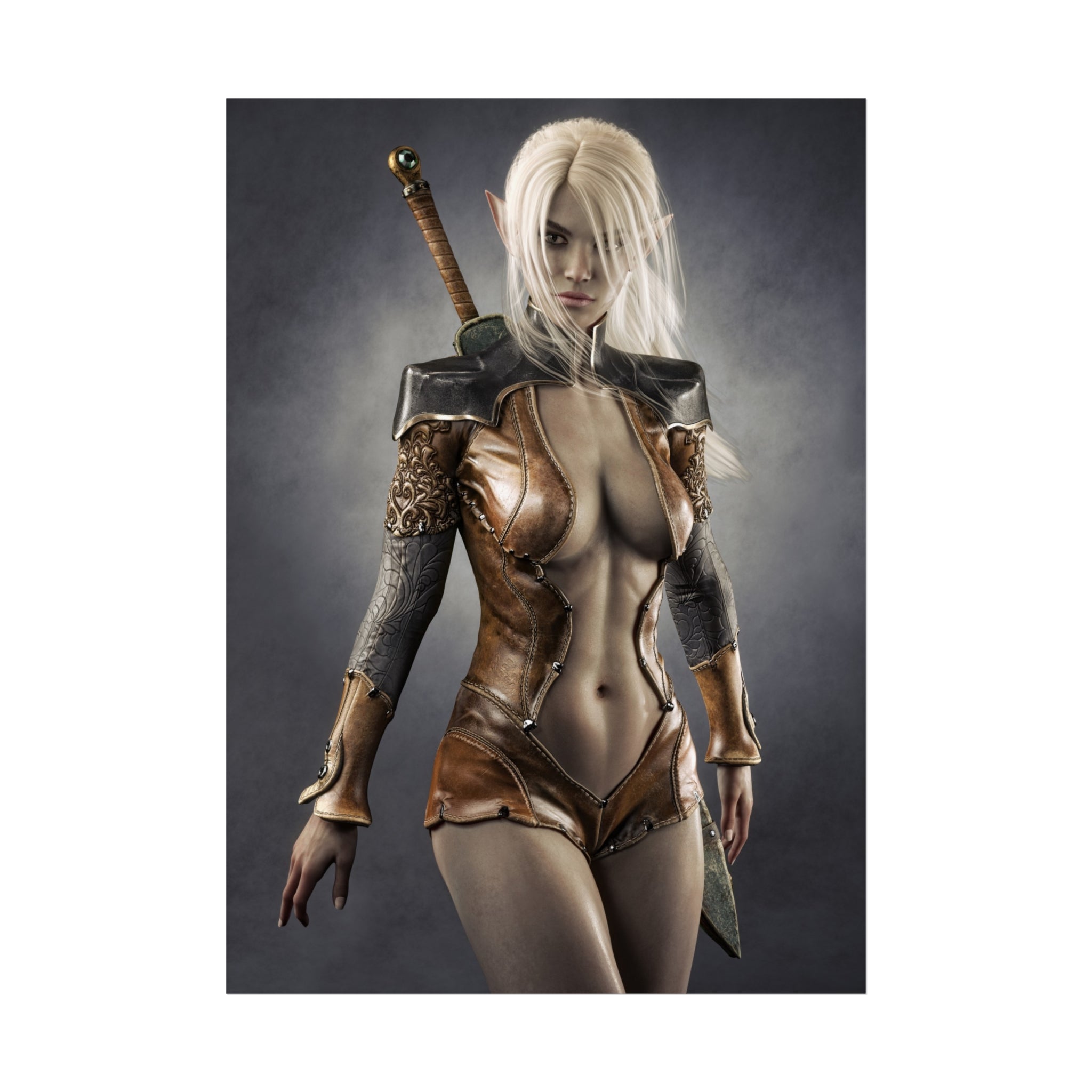 Fantasy Warrior Woman Fine Art Poster — Blonde Swordfighter Wall Art- No AI - Human created illustration art
