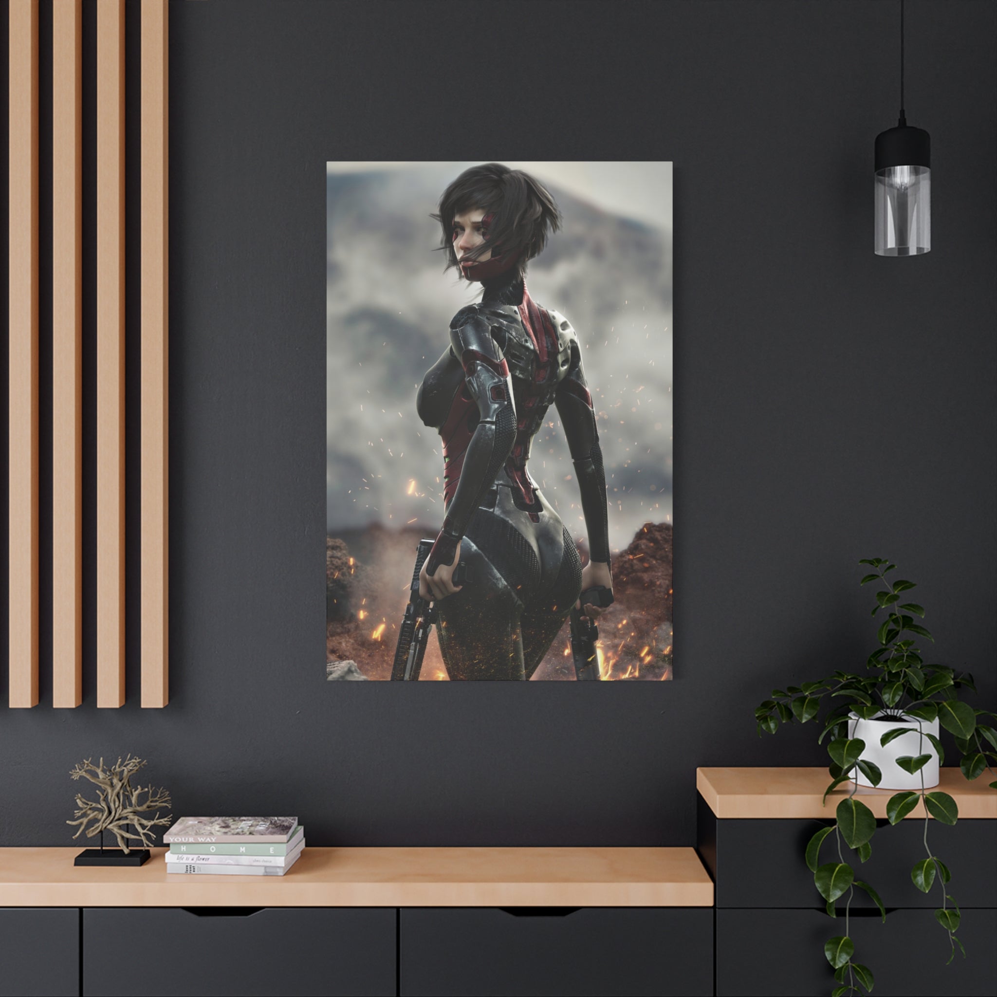 Sci‑Fi Warrior Matte Canvas Print — Futuristic Female Soldier Wall Art- No AI - Human created illustration art