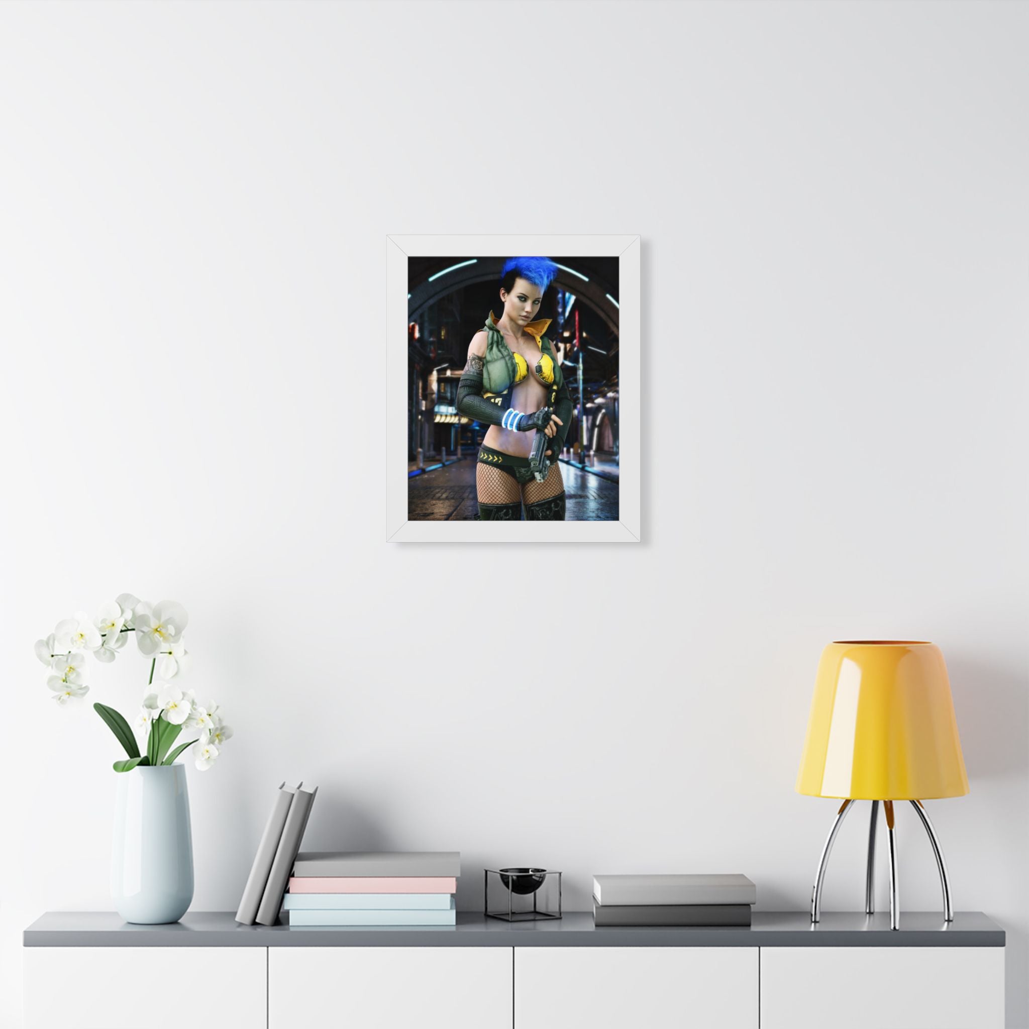 Cyberpunk Bounty Hunter Framed Poster — Futuristic Sci‑Fi Wall Art- No AI- Human created illustration art