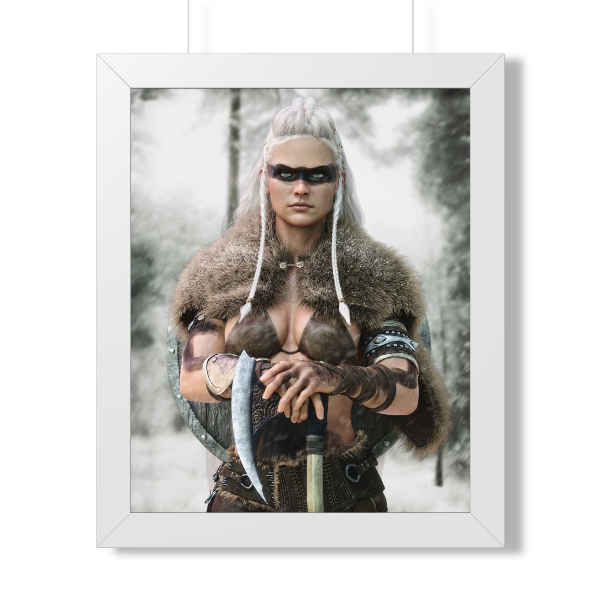 Viking Shieldmaiden Framed Poster — Nordic Warrior Wall Art - No AI - Human created illustration art
