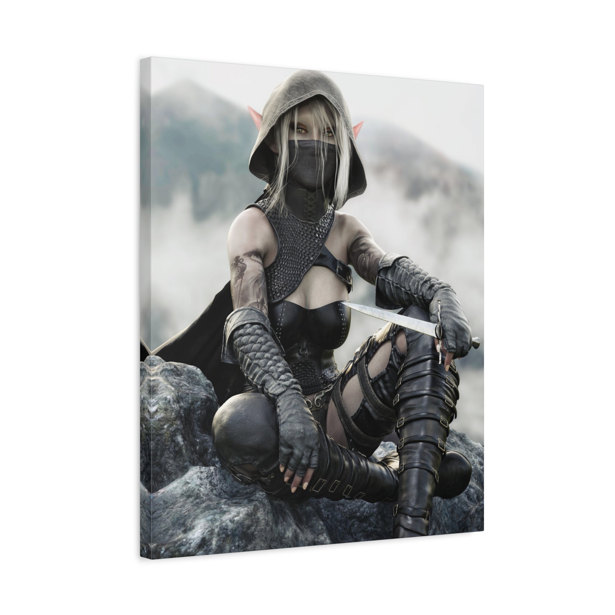 Rogue Elf Warrior Matte Canvas Print — Fantasy Assassin Wall Art- No AI - Human created illustration art