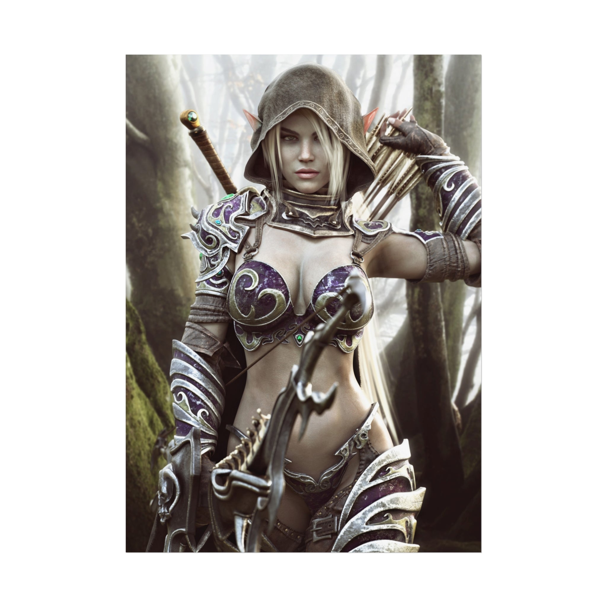 Fantasy Archer Warrior Fine Art Poster — Female Ranger Wall Art for Gamers & RPG Fans - No AI - Human created illustration art