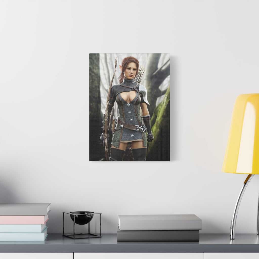 Fantasy Wood Elf Archer Warrior Canvas Print — Matte Stretched Wall Art - No Ai - human created illustration art