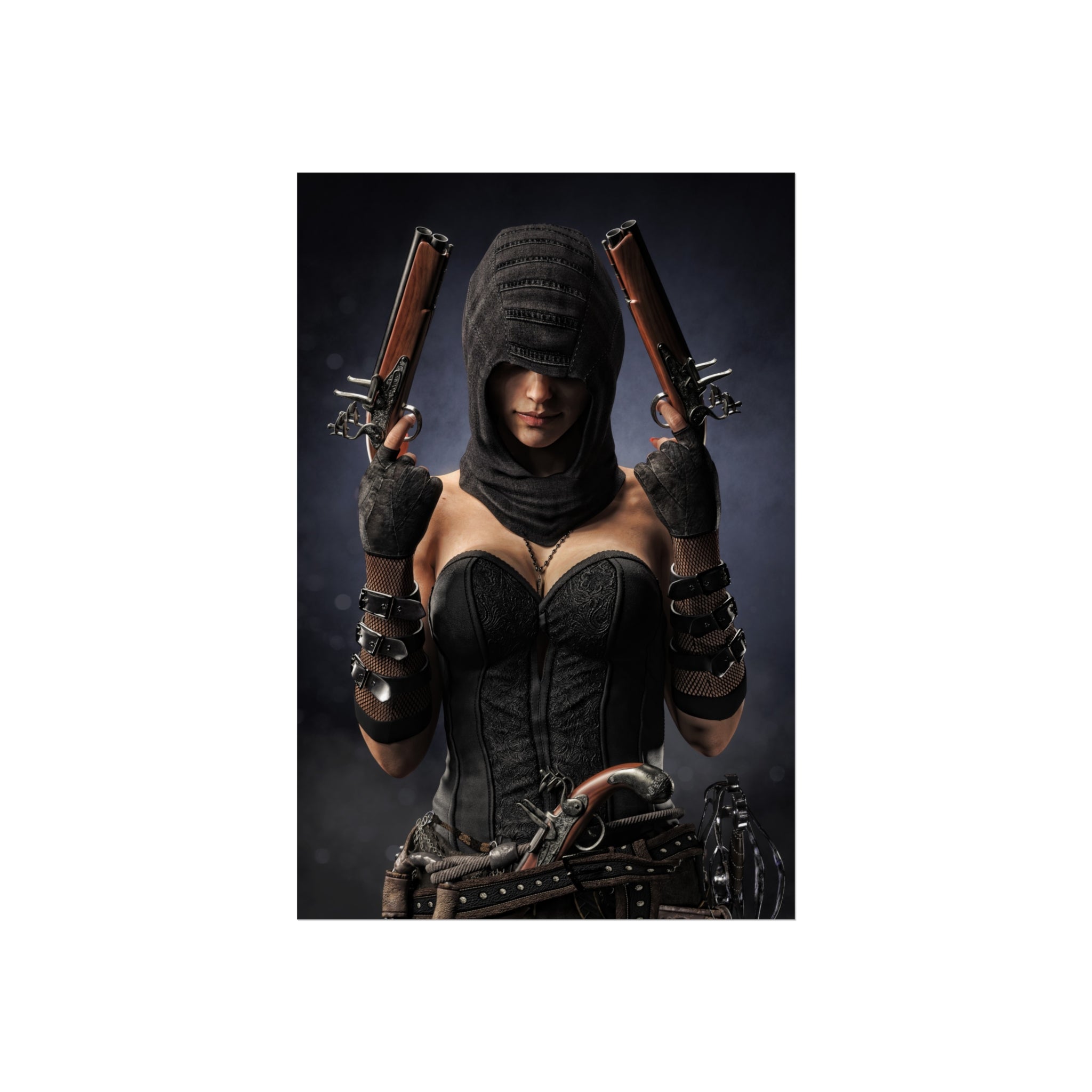 Fine Art Poster — Hooded Pirate female assassin - No AI - Human created illustration art