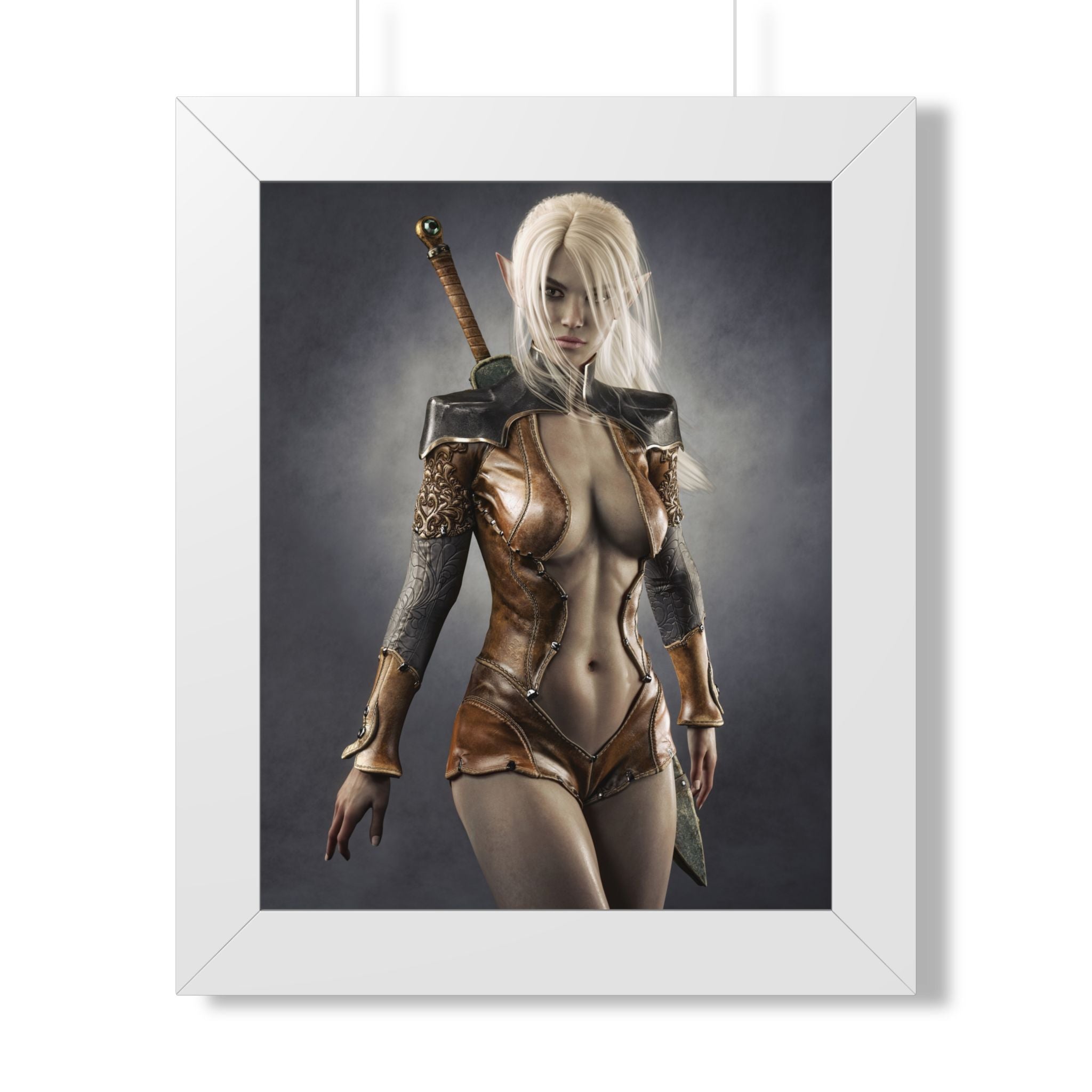 Framed Poster — Fantasy Warrior Woman Art Print (Vertical) - No AI - Human created illustration art