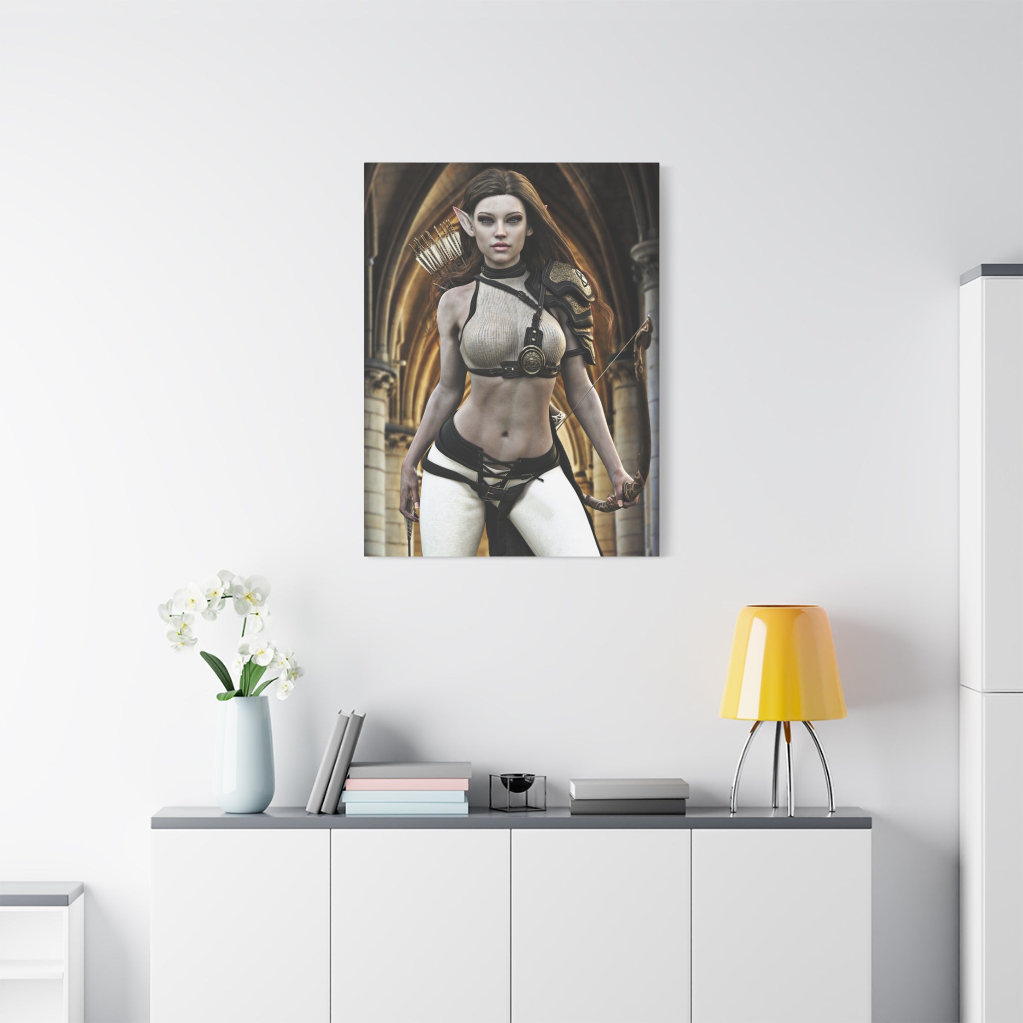 Fantasy Elven Archer Canvas Print – Warrior Elf Wall Art- No AI- Human created illustraion art