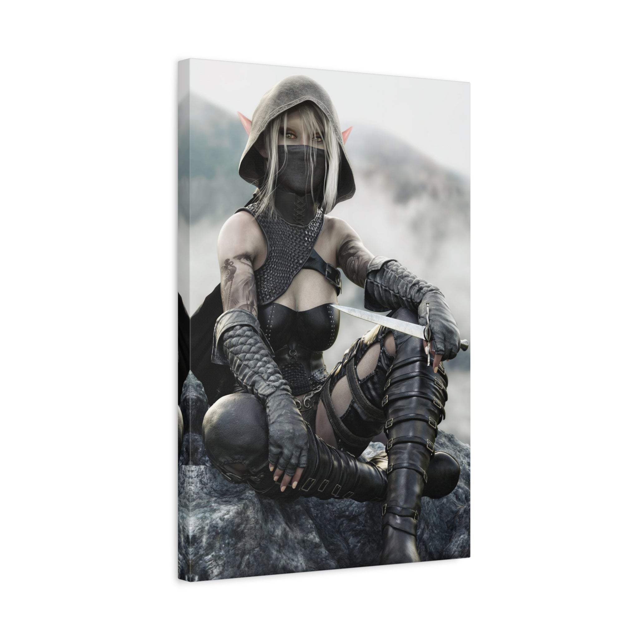 Rogue Elf Warrior Matte Canvas Print — Fantasy Assassin Wall Art- No AI - Human created illustration art
