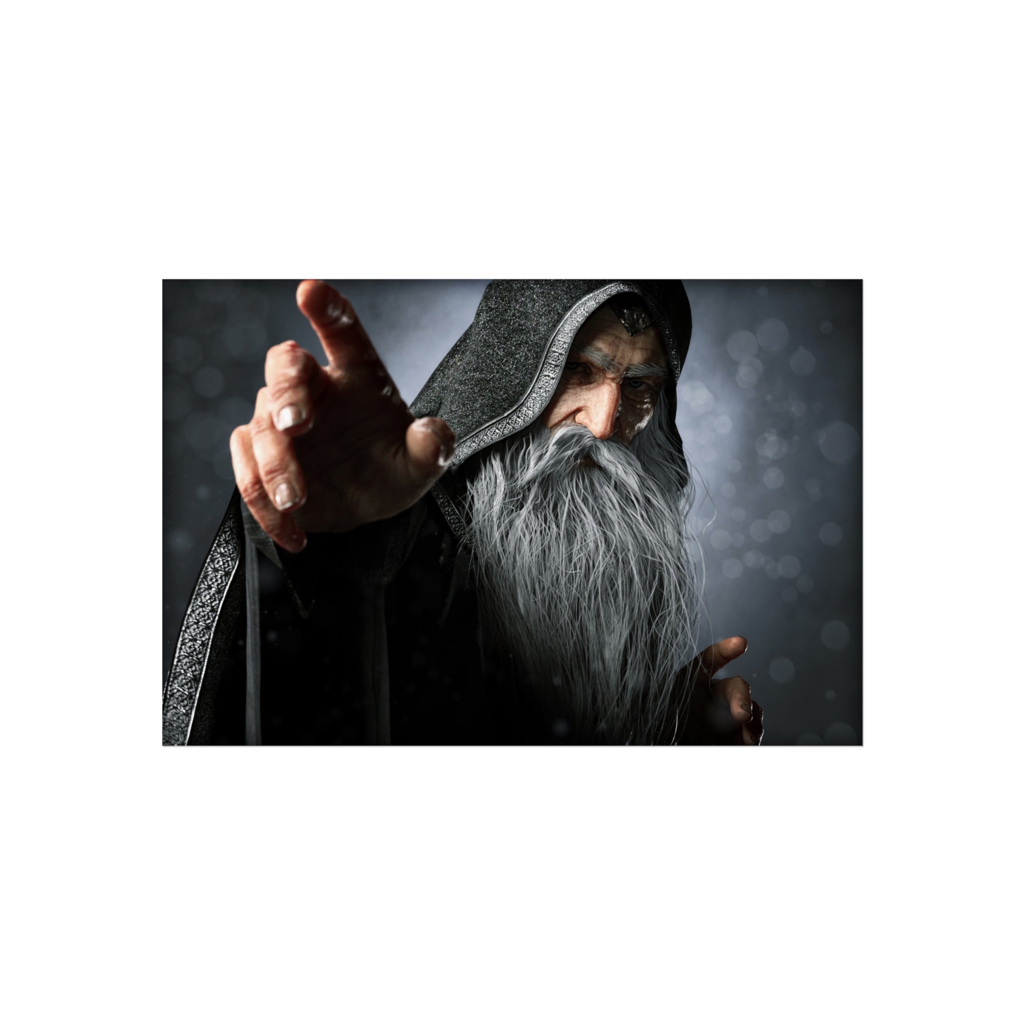Wizard Fine Art Poster — Powerful Fantasy Wall Art with Bearded Sorcerer - No AI - Human created illustration art