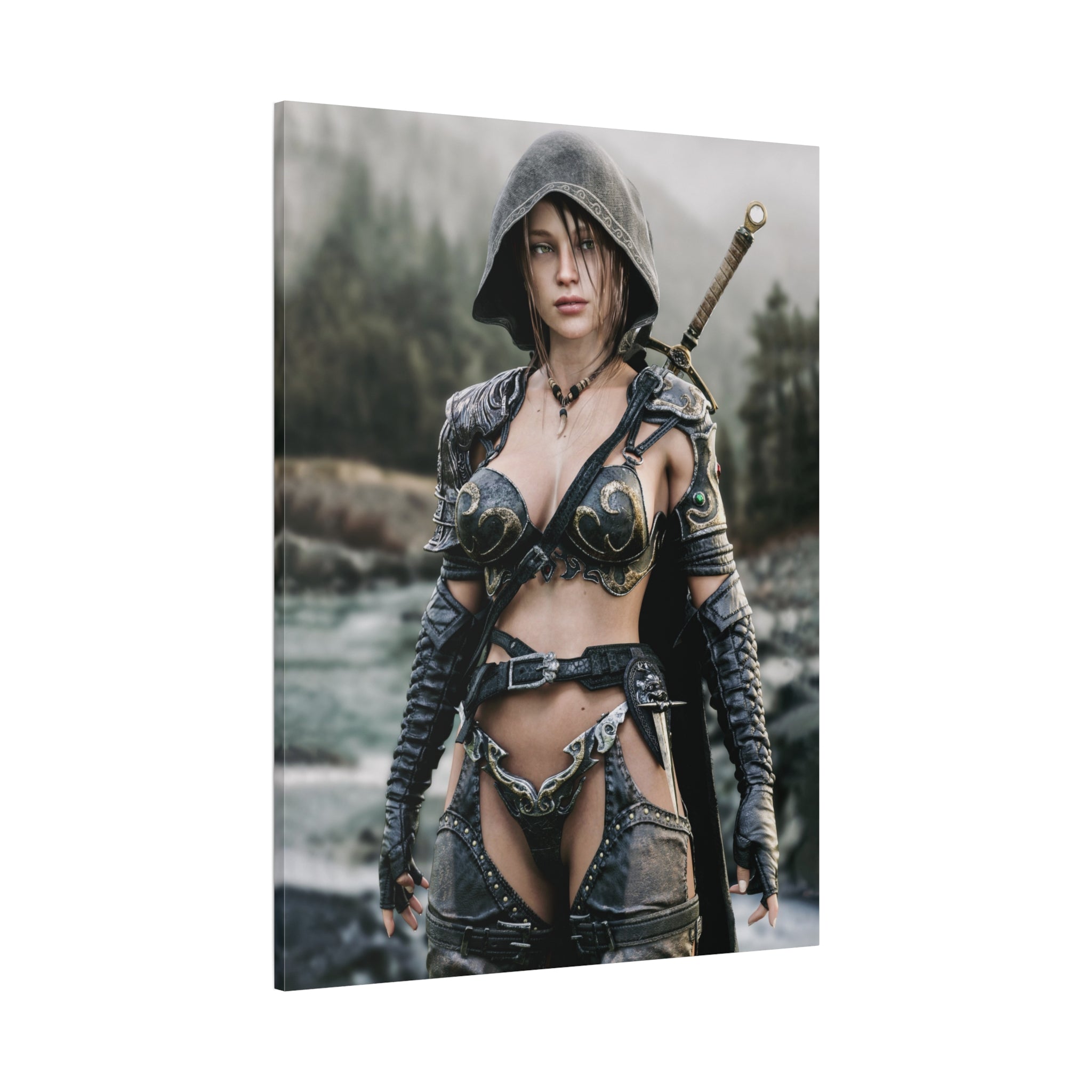 Female Warrior Ranger Fantasy Canvas Print - Matte Stretched Wall Art - No AI - Human created illustration art