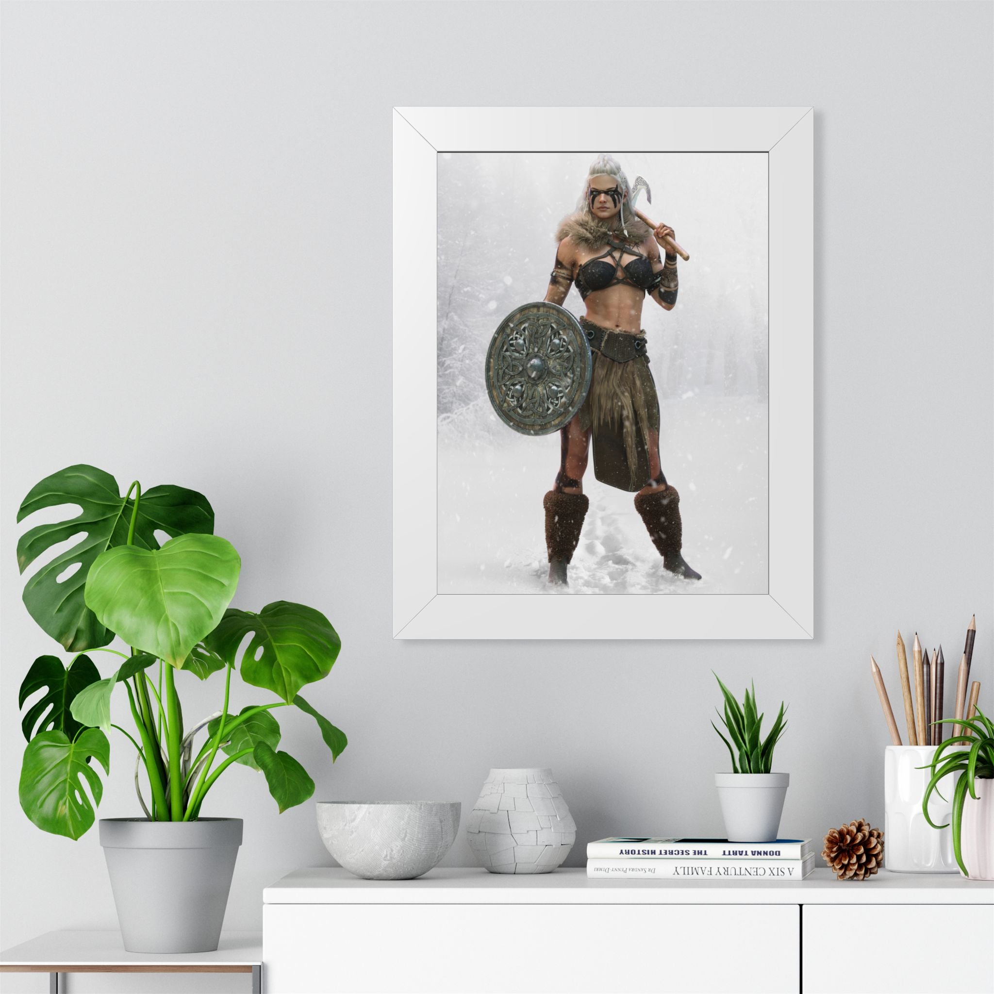 Valkyrie Warrior Framed Poster — Nordic Shieldmaiden Art Print- No AI- Human created illustration art