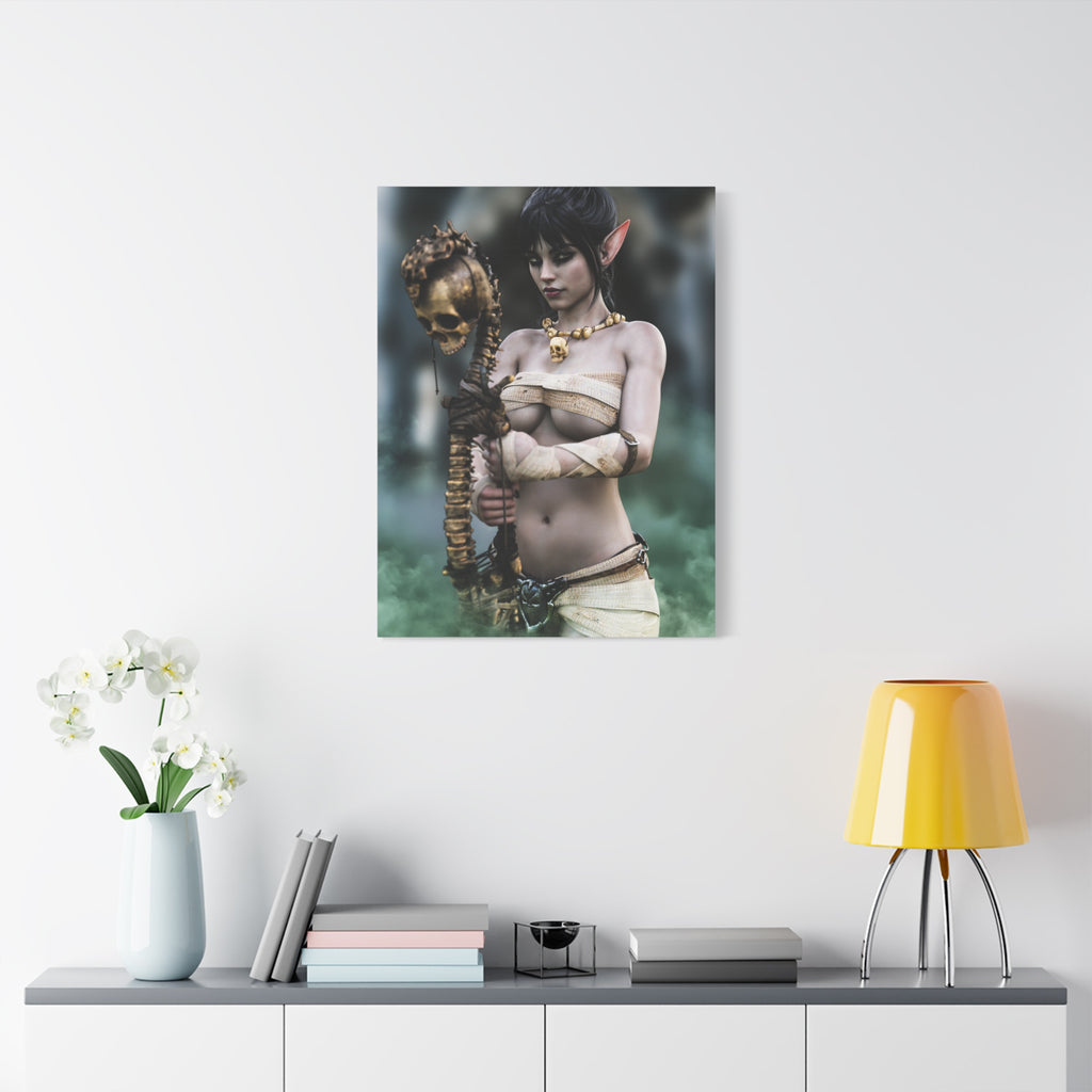 Dark Elf Necromancer Canvas Wall Art | Gothic Fantasy Sorceress Artwork