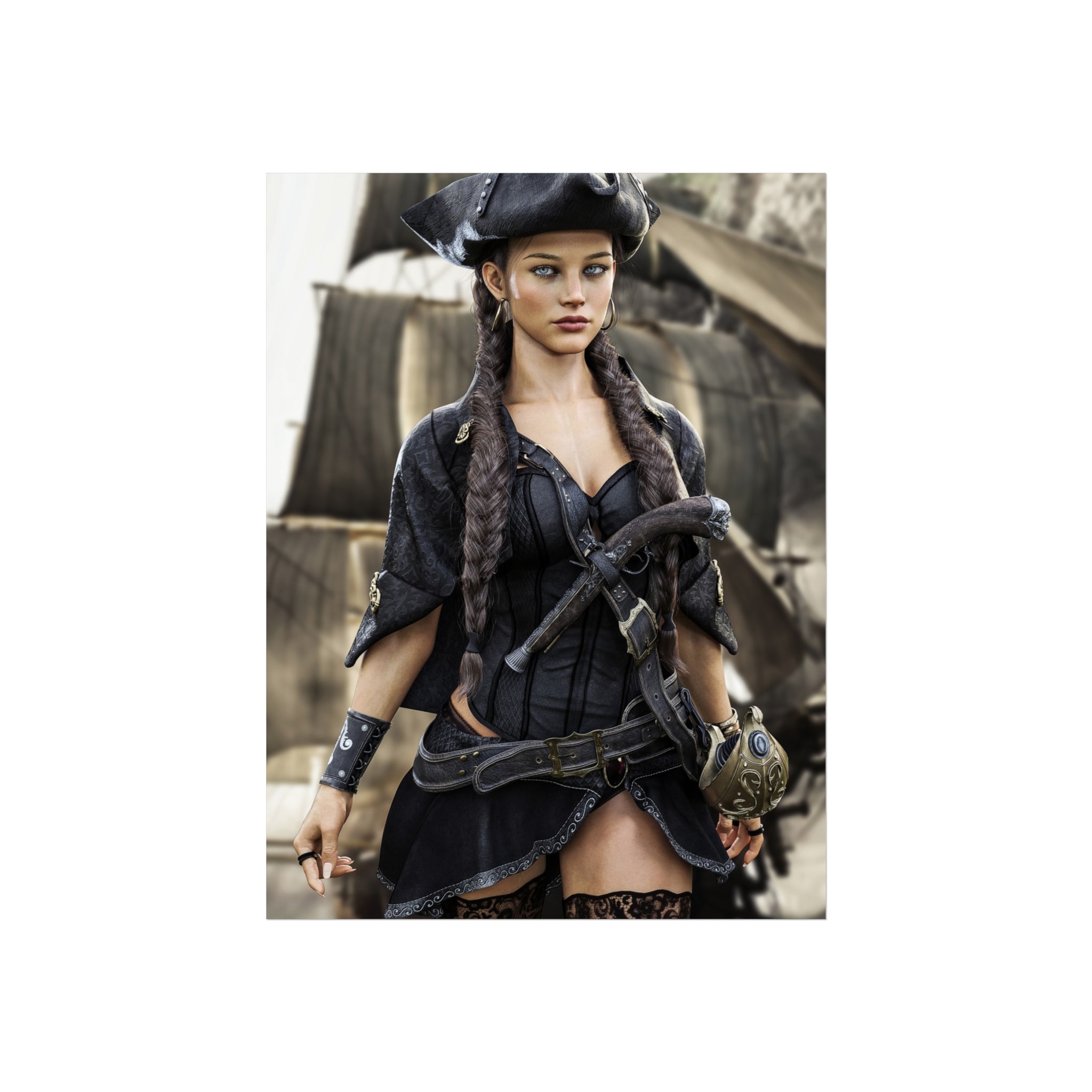 Pirate Captain Fine Art Poster – Gothic Nautical Wall Art - No AI - Human created illustration art