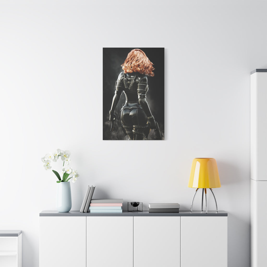 Black Widow Inspired Matte Canvas Art — Female Assassin Poster, Stretched 1.25" - No AI - human created illustration art