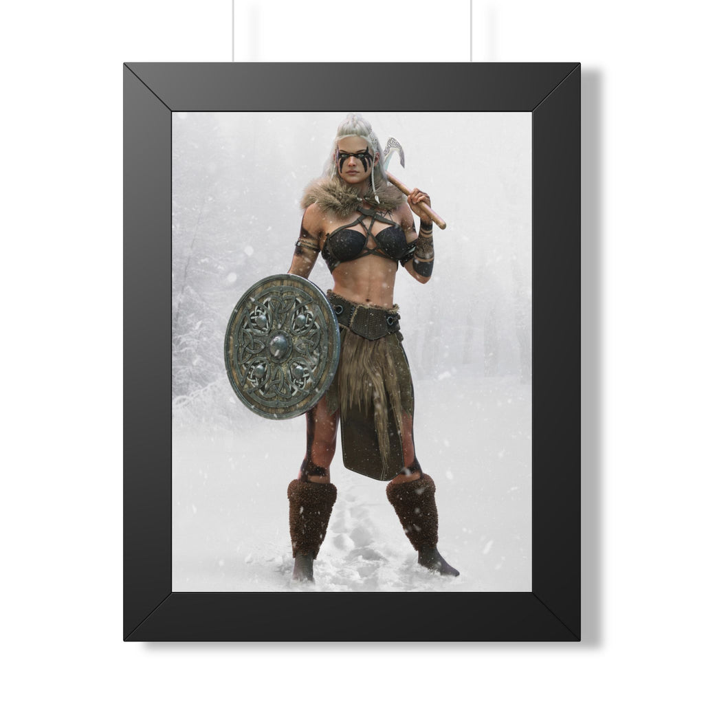 Valkyrie Warrior Framed Poster — Nordic Shieldmaiden Art Print- No AI- Human created illustration art