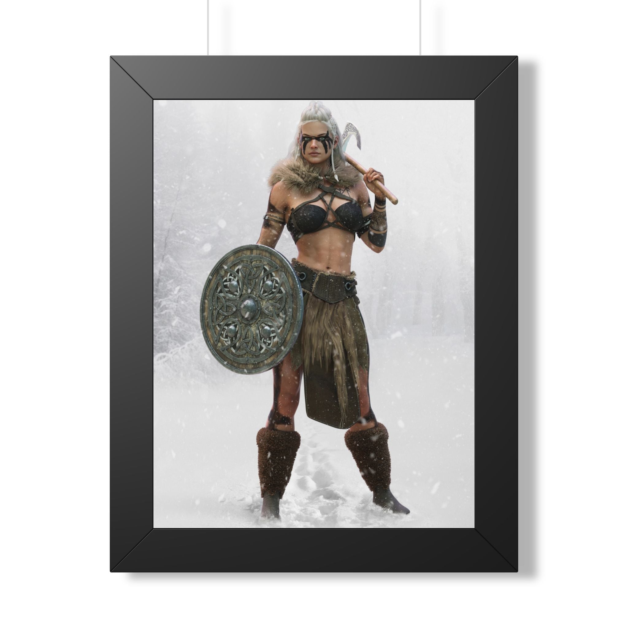 Valkyrie Warrior Framed Poster — Nordic Shieldmaiden Art Print- No AI- Human created illustration art