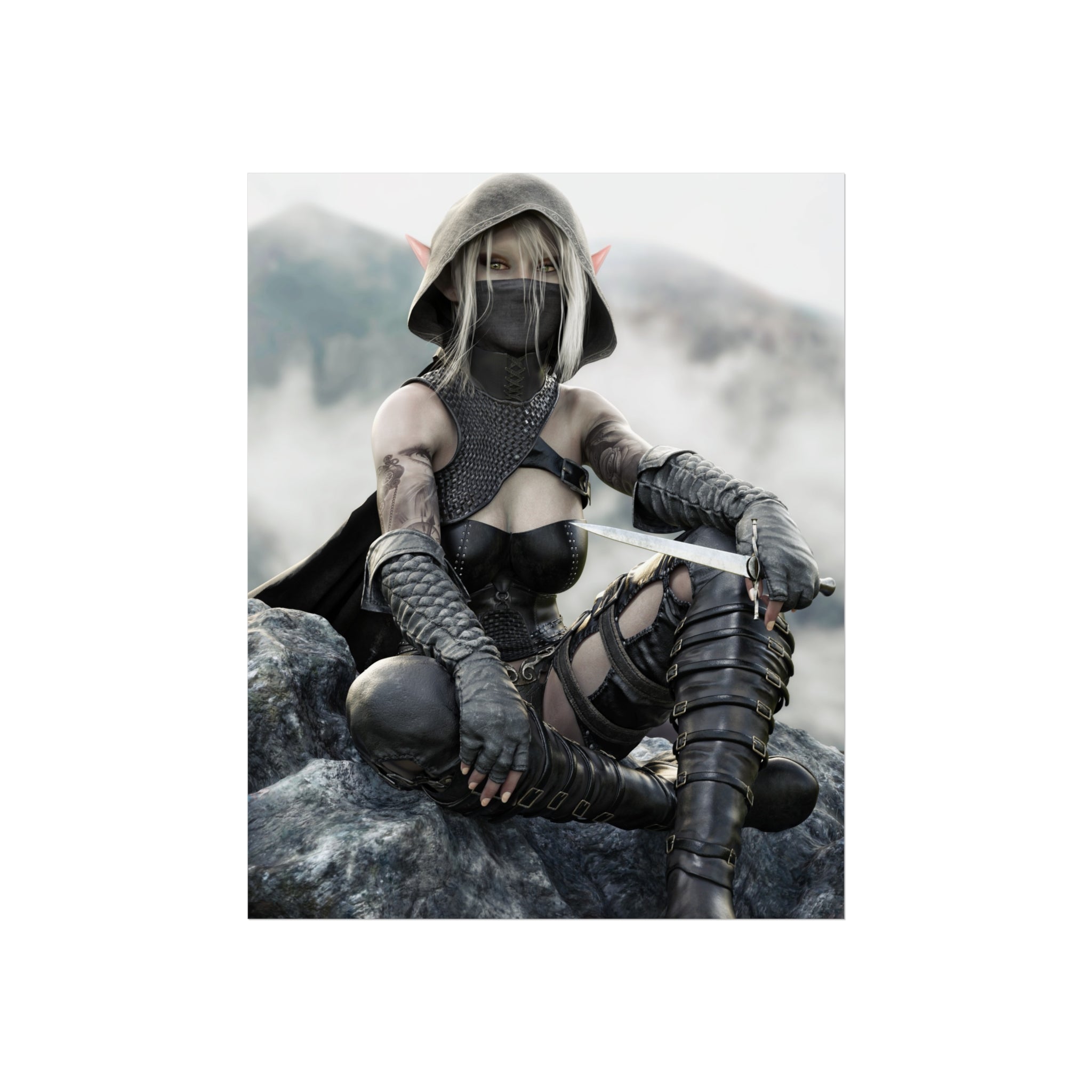 Dark Elf Assassin Fine Art Poster — Fantasy Rogue Wall Art - No Ai - Human created illustration art