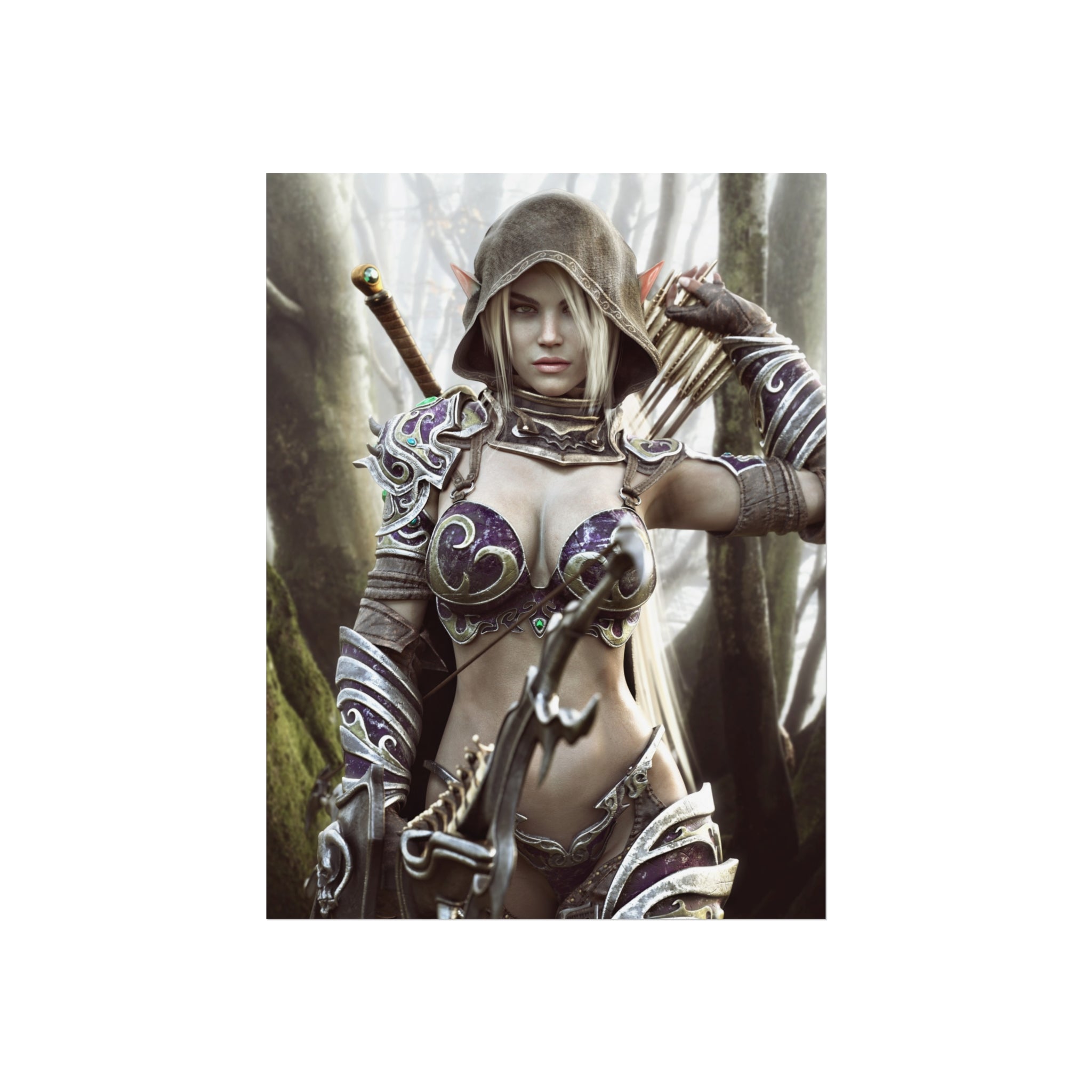 Fantasy Archer Warrior Fine Art Poster — Female Ranger Wall Art for Gamers & RPG Fans - No AI - Human created illustration art