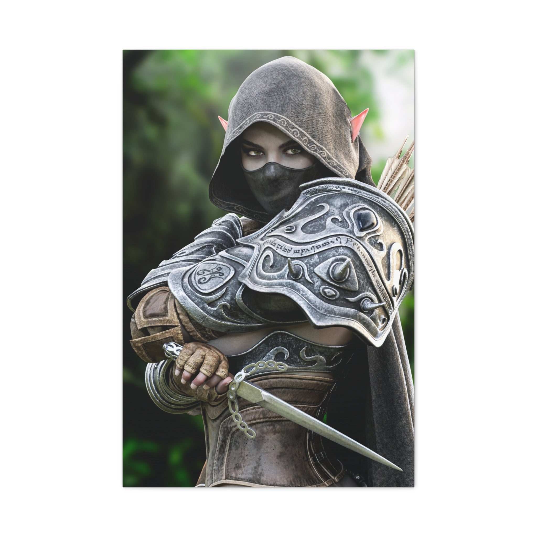 Elven Dark Elf Ranger Canvas Print — Fantasy Drow Archer Matte Stretched Wall Art