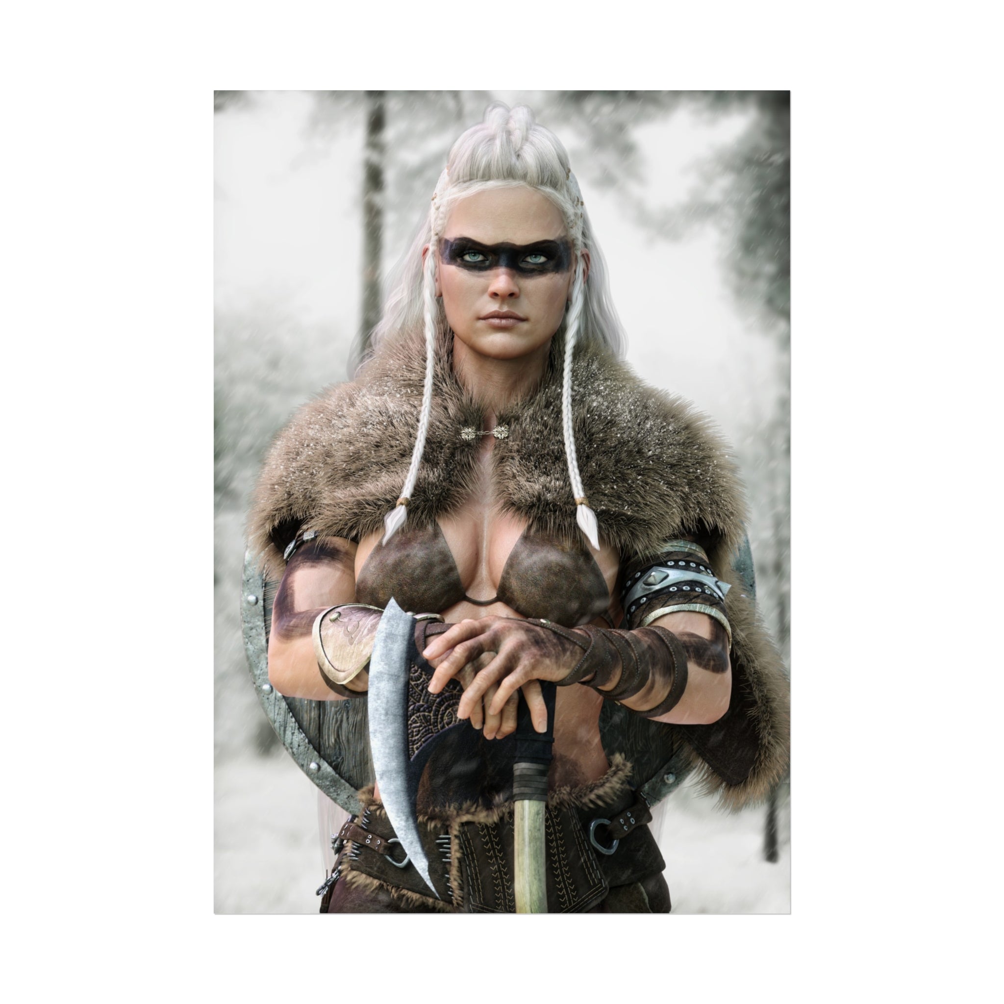 Viking Shieldmaiden Fine Art Poster — Nordic Warrior Wall Art- No AI - Human created illustration art
