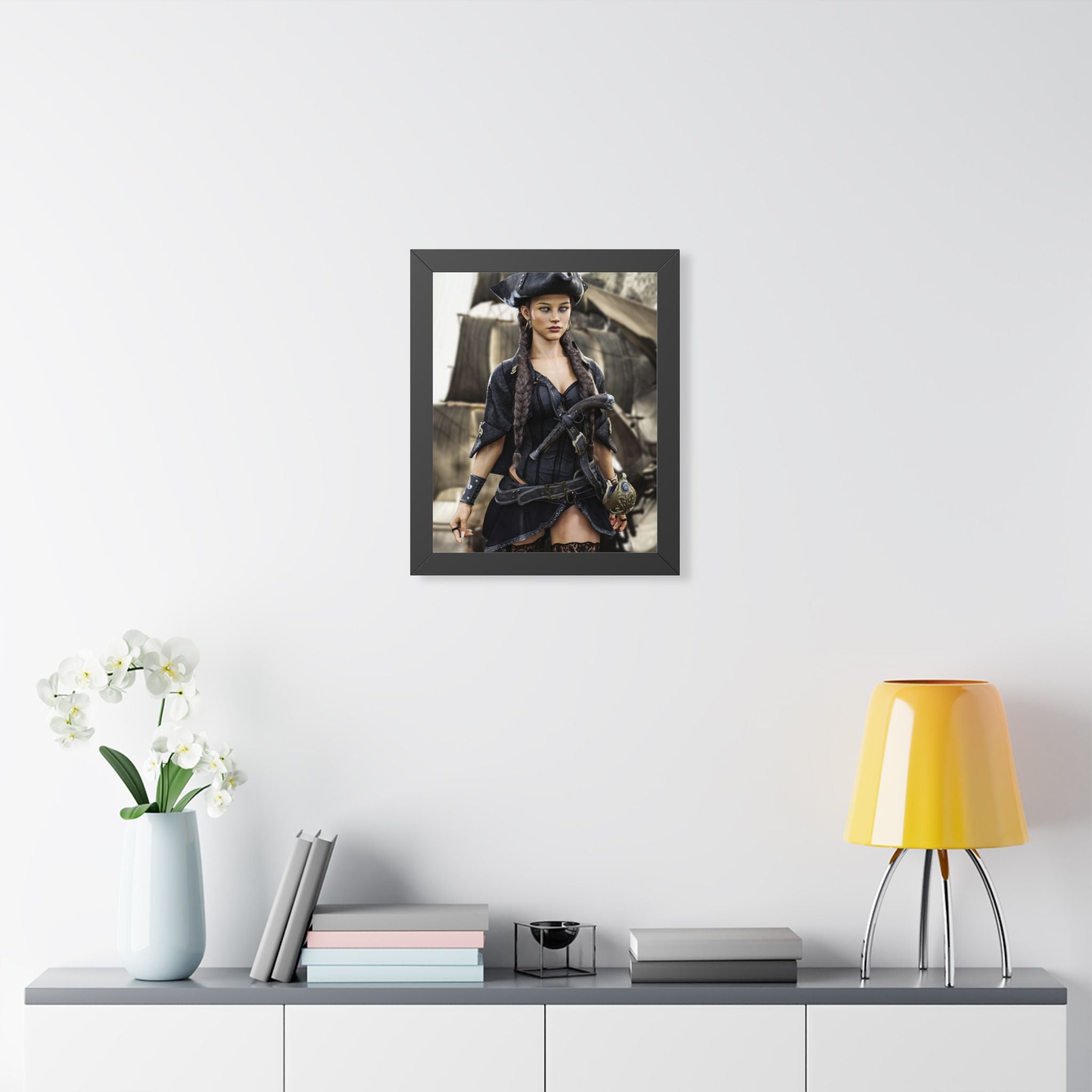 Pirate Captain Portrait Framed Poster — Sexy Pirate Wall Art - No AI - Human created illustration art