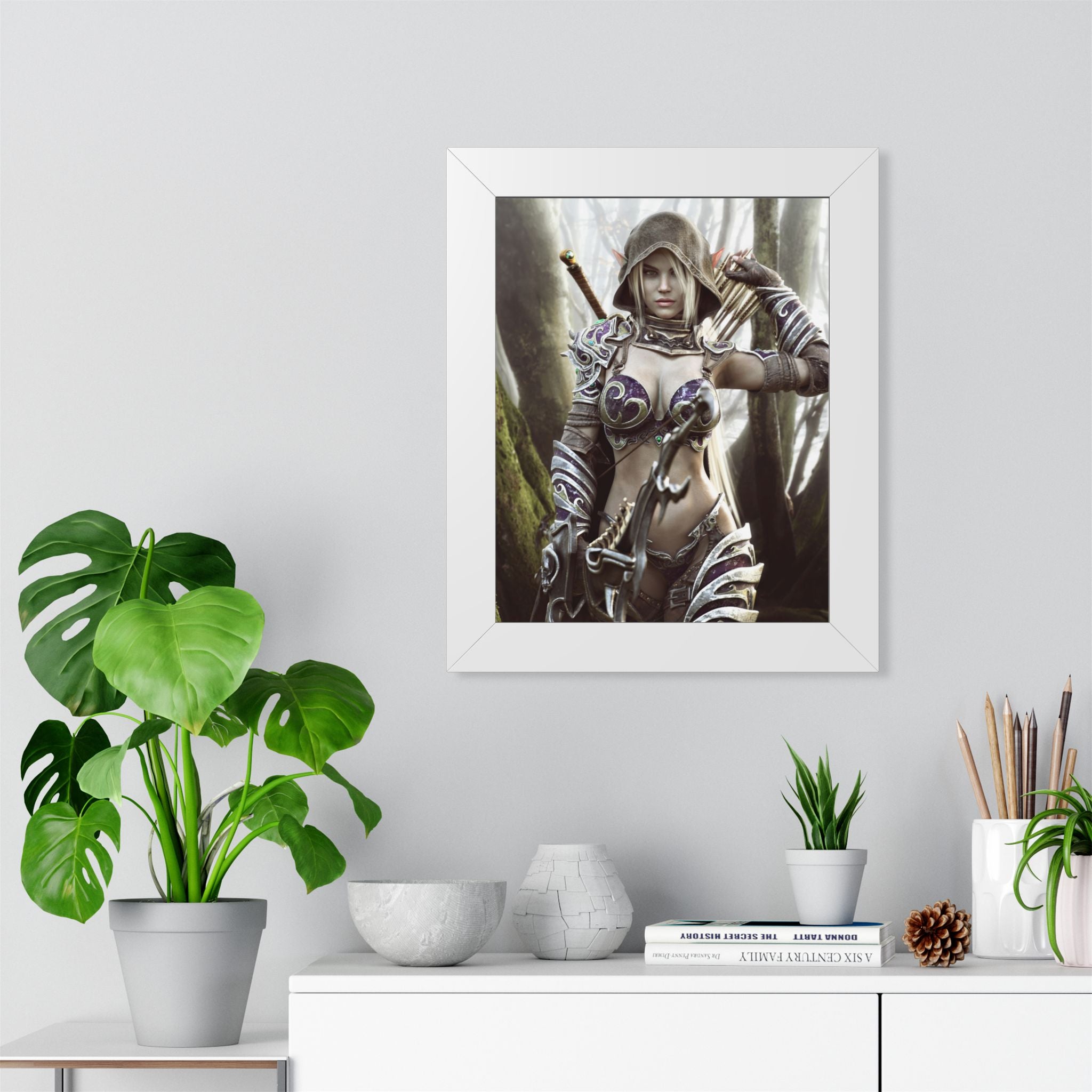Fantasy Archer Framed Poster — Female Ranger Wall Art - No AI - Human created illustration