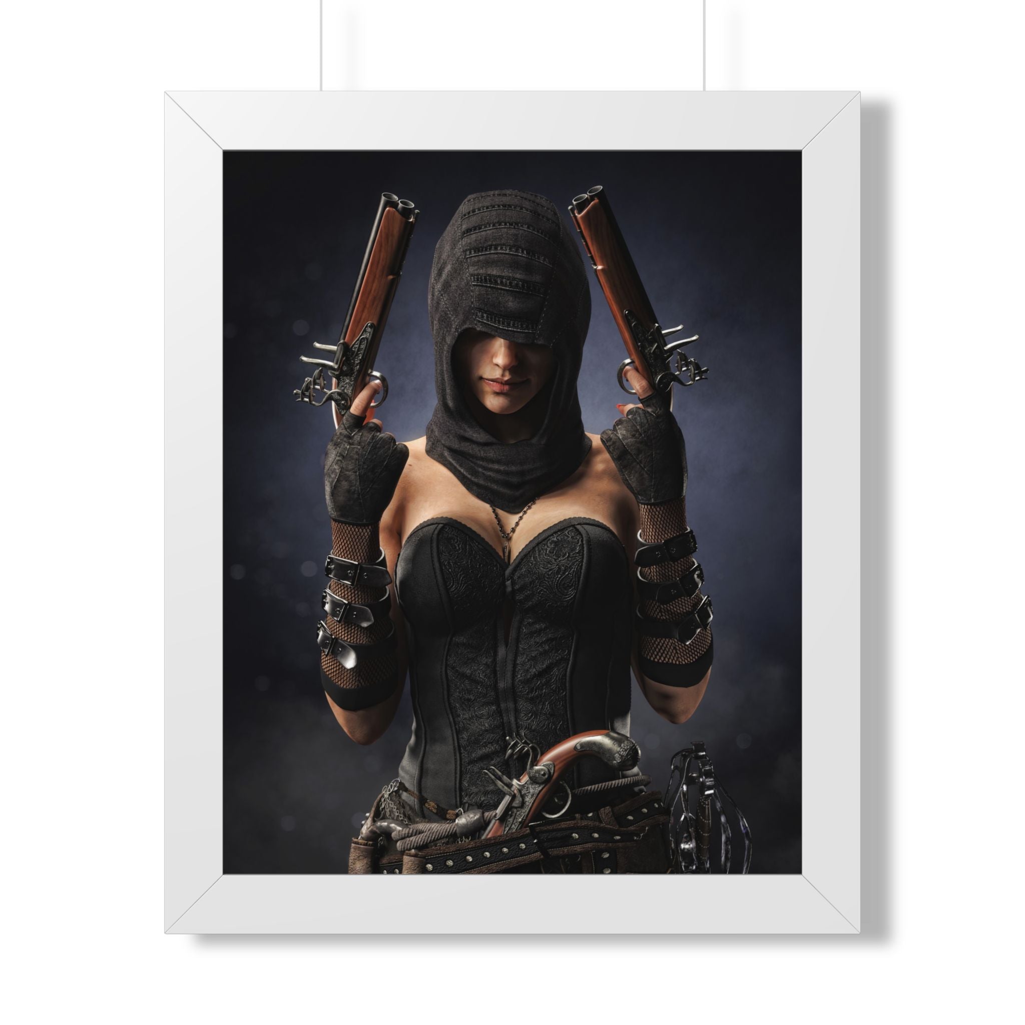 Framed Poster — Dark Rogue Pirate Assassin Art Print (Vertical) - No AI -Human created illustration art