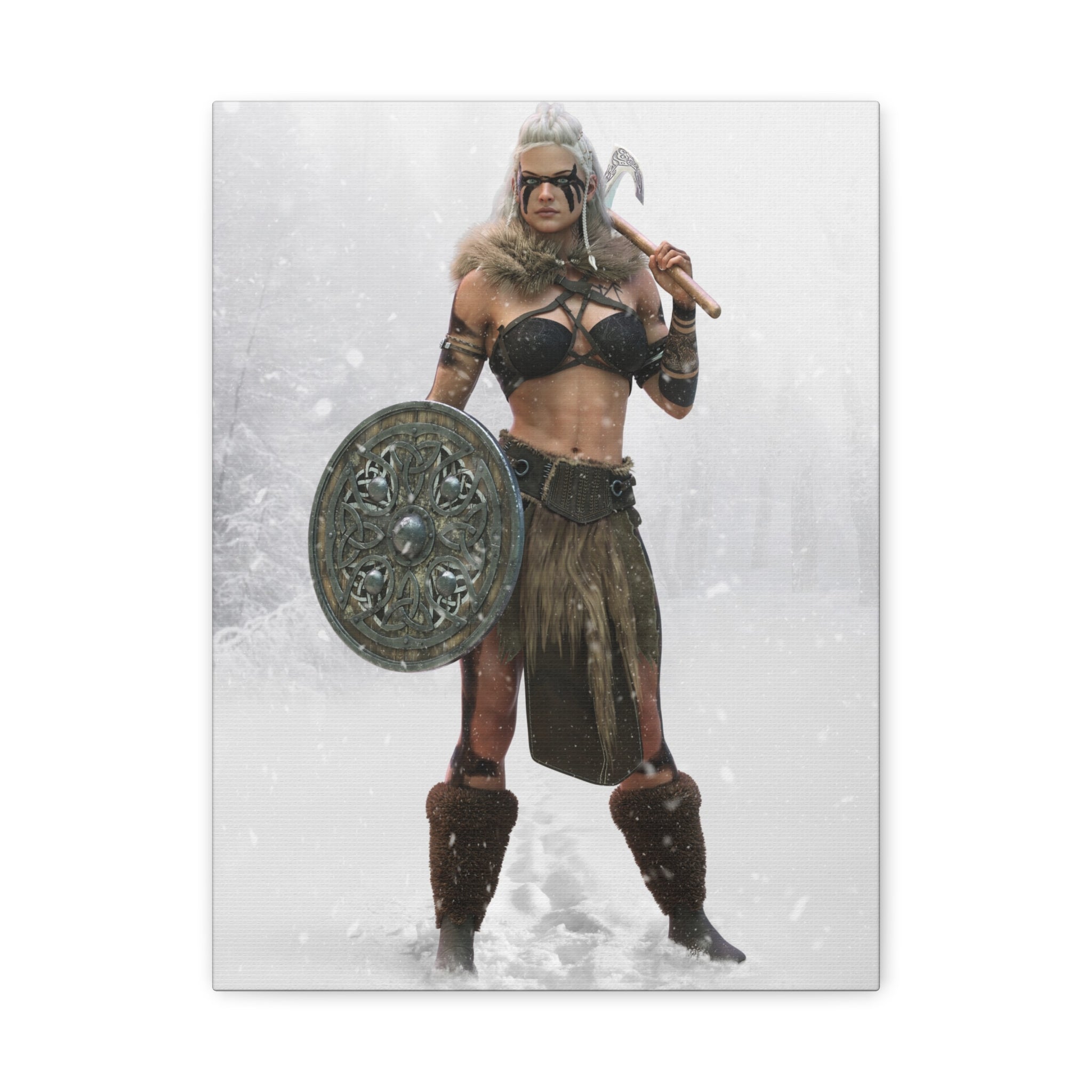 Viking Shieldmaiden Canvas Art – Warrior Woman Matte Stretched Print- No AI - Human created illustration art