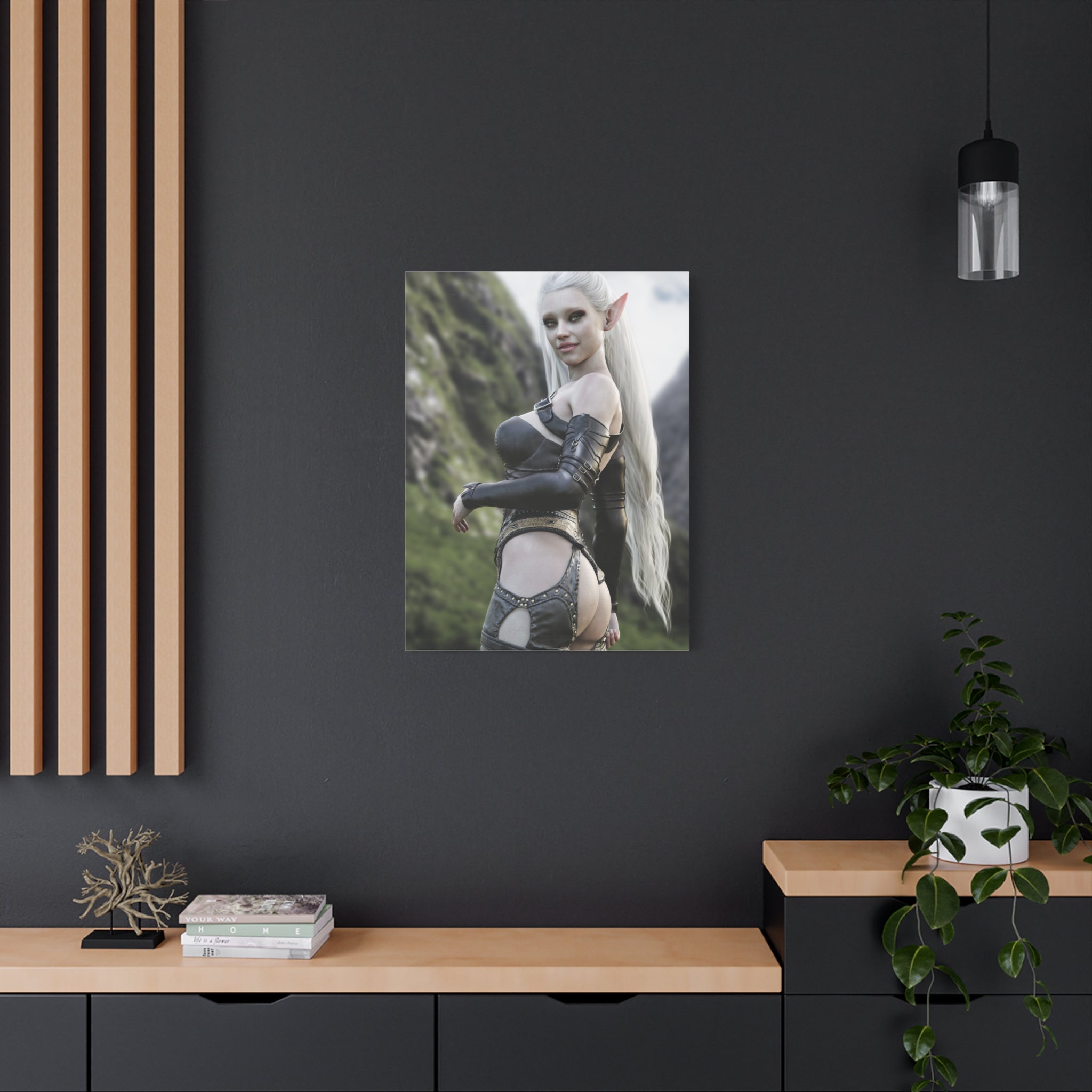 Fantasy Elf Warrior Canvas Print — Matte Stretched Wall Art- No AI - Human created illustration art