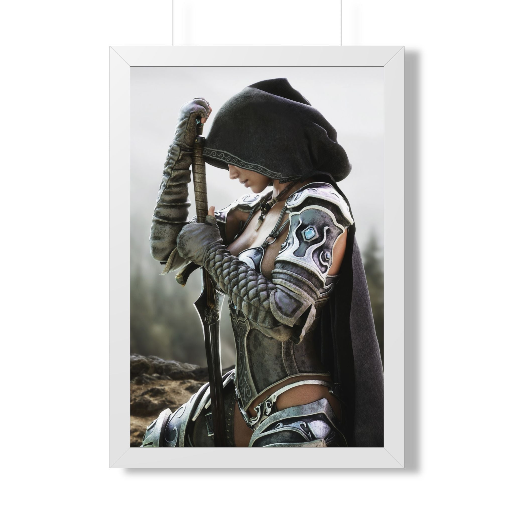 Framed Poster — Female Fantasy Warrior Artwork (Vertical) - No AI - Human created illustration art