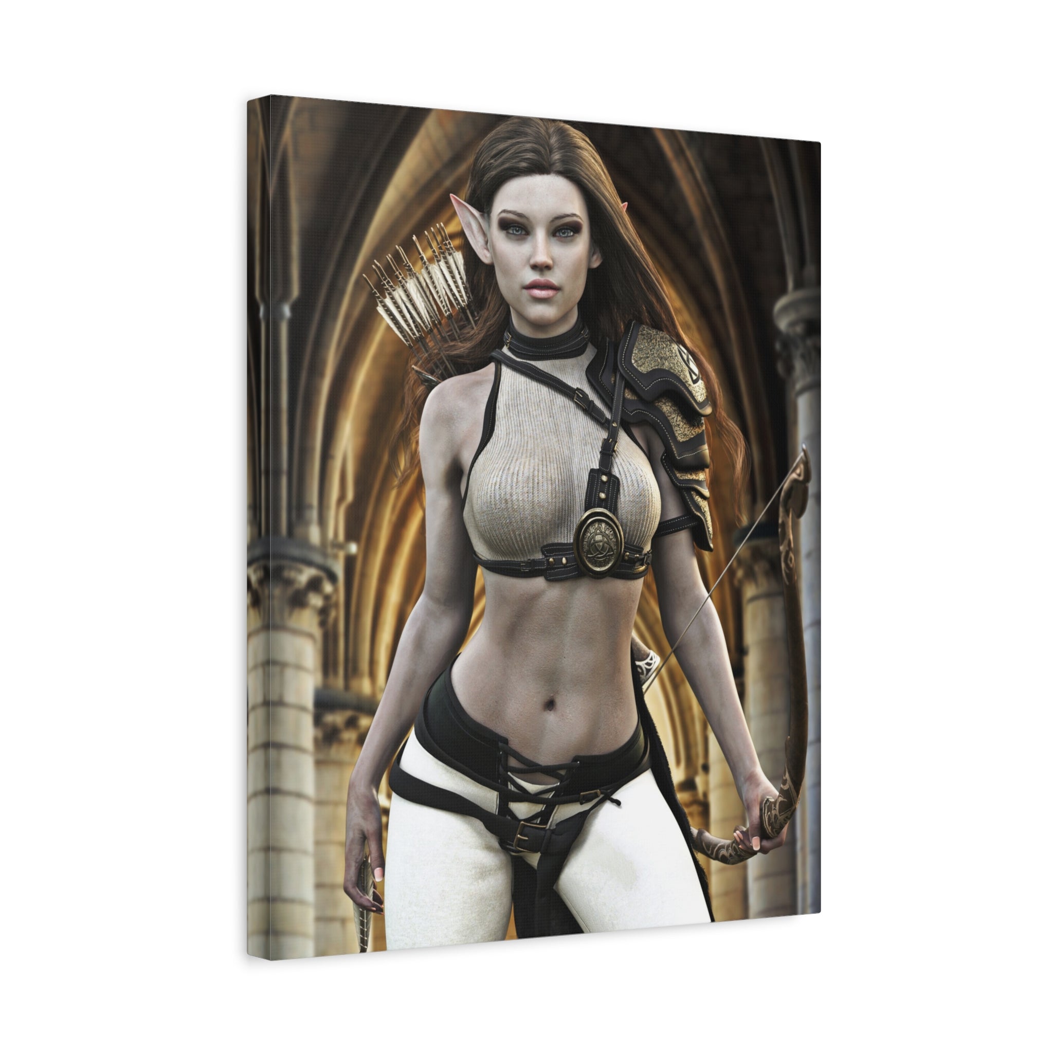 Fantasy Elven Archer Canvas Print – Warrior Elf Wall Art- No AI- Human created illustraion art