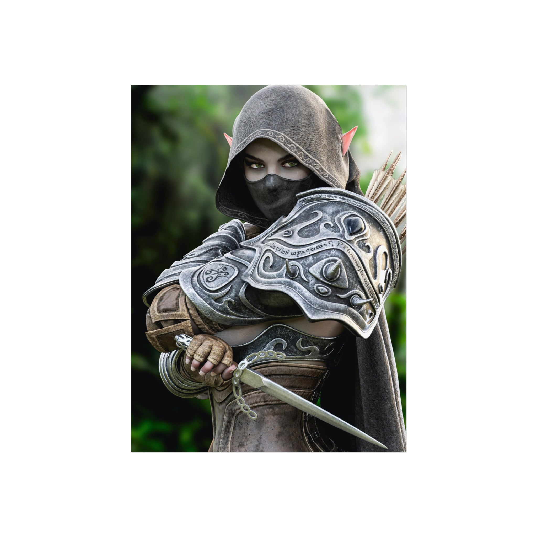 Fantasy Rogue assassin Archer Fine Art Poster — Elven Hooded Ranger Wall Art