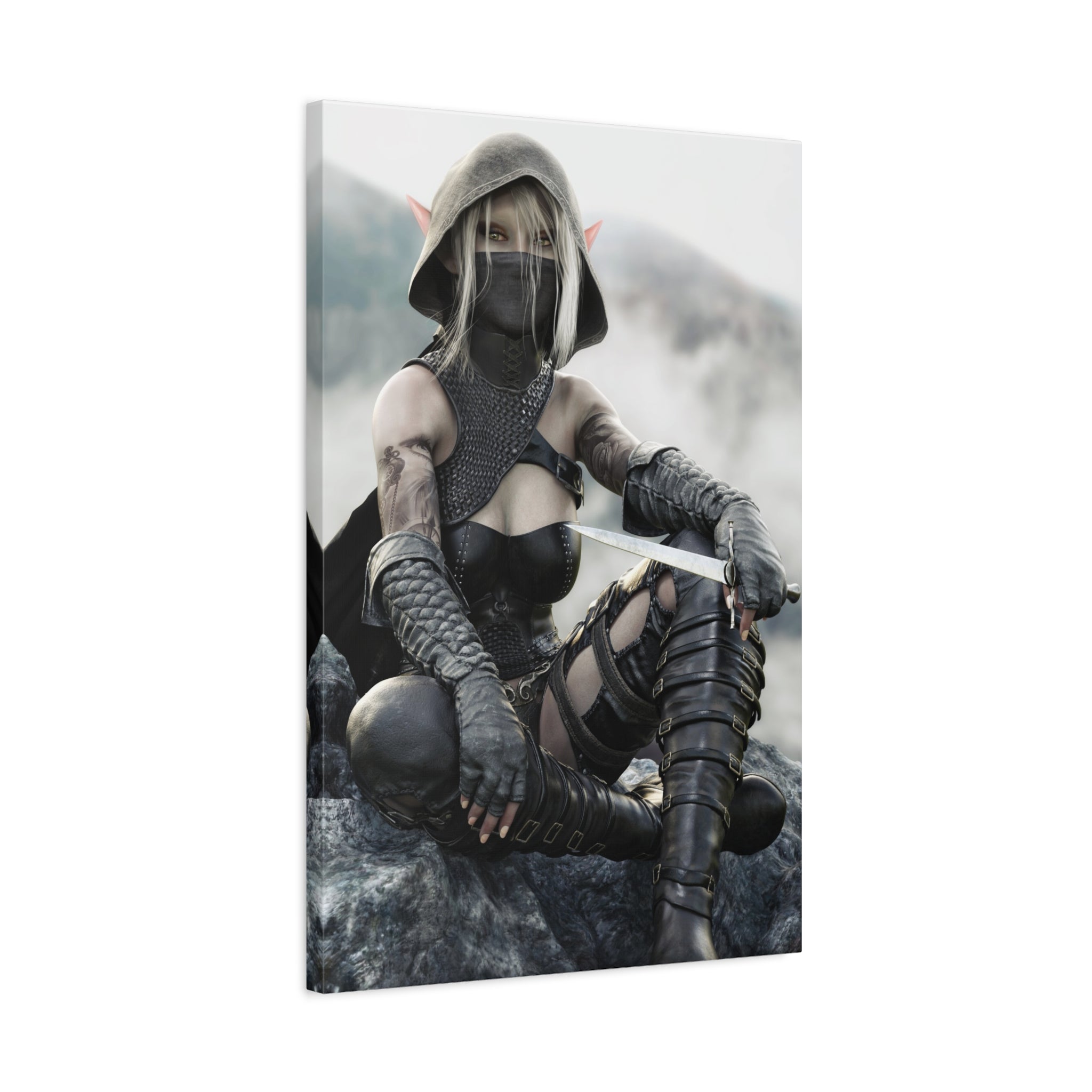 Rogue Elf Warrior Matte Canvas Print — Fantasy Assassin Wall Art- No AI - Human created illustration art