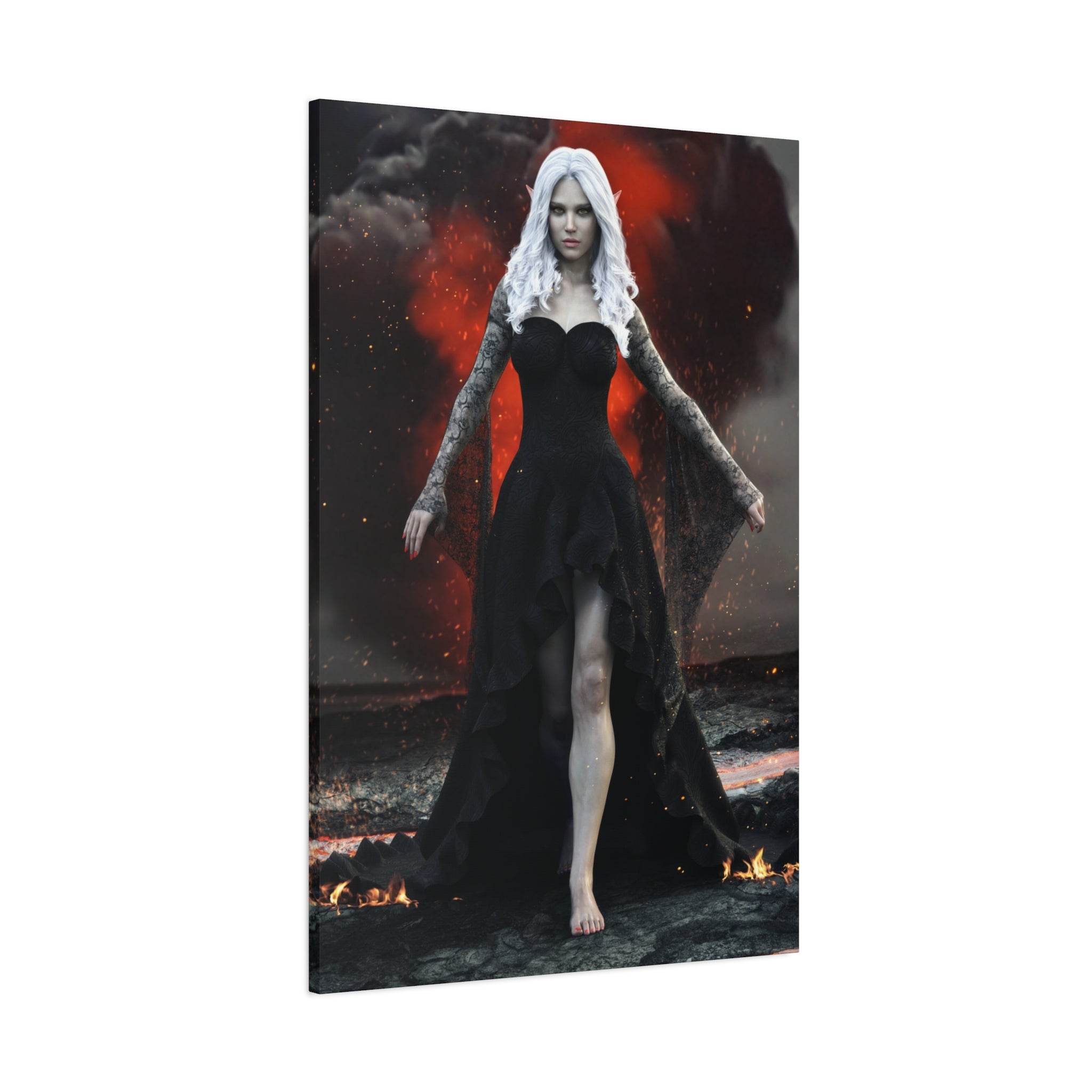 Dark Sorceress Canvas Print – Gothic Fantasy Wall Art- No AI- Human created illustration art