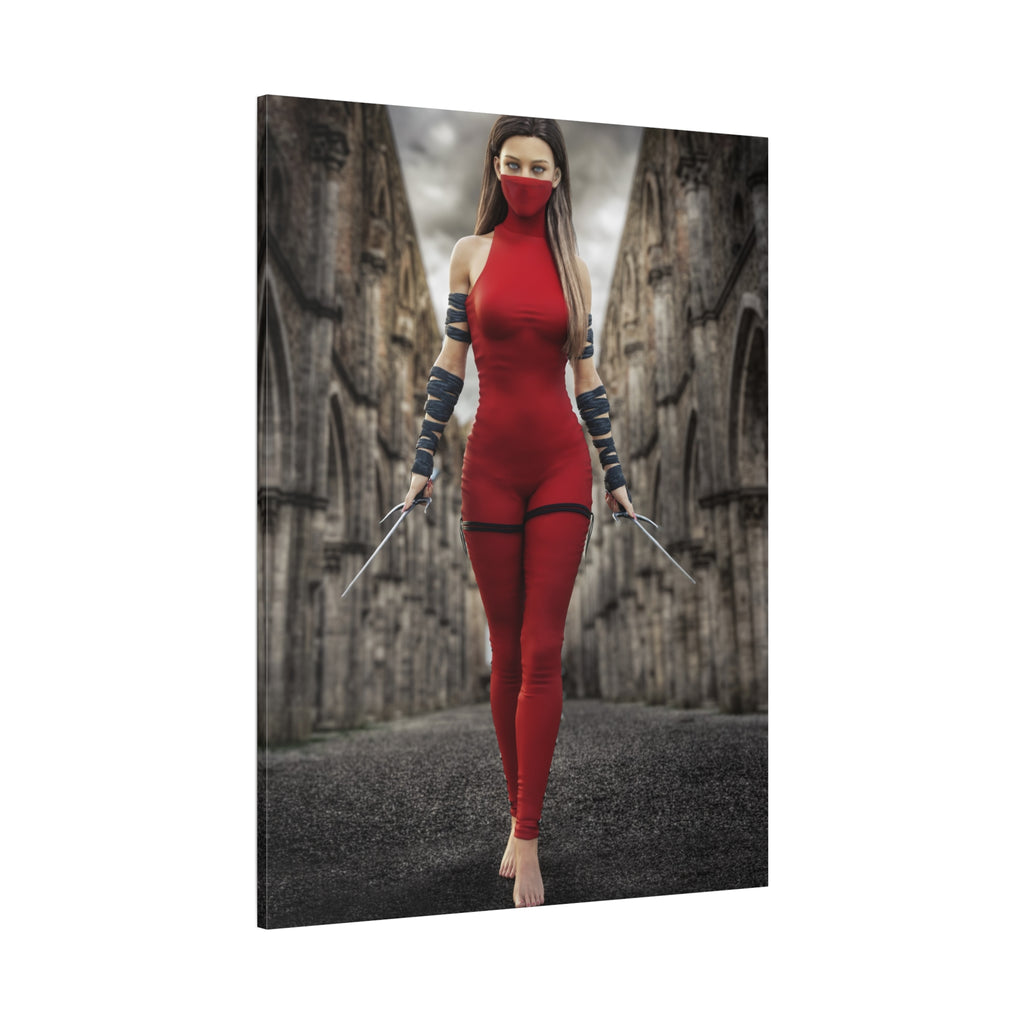 Red Assassin Canvas Wall Art | Fantasy Female Rogue & Ninja Artwork