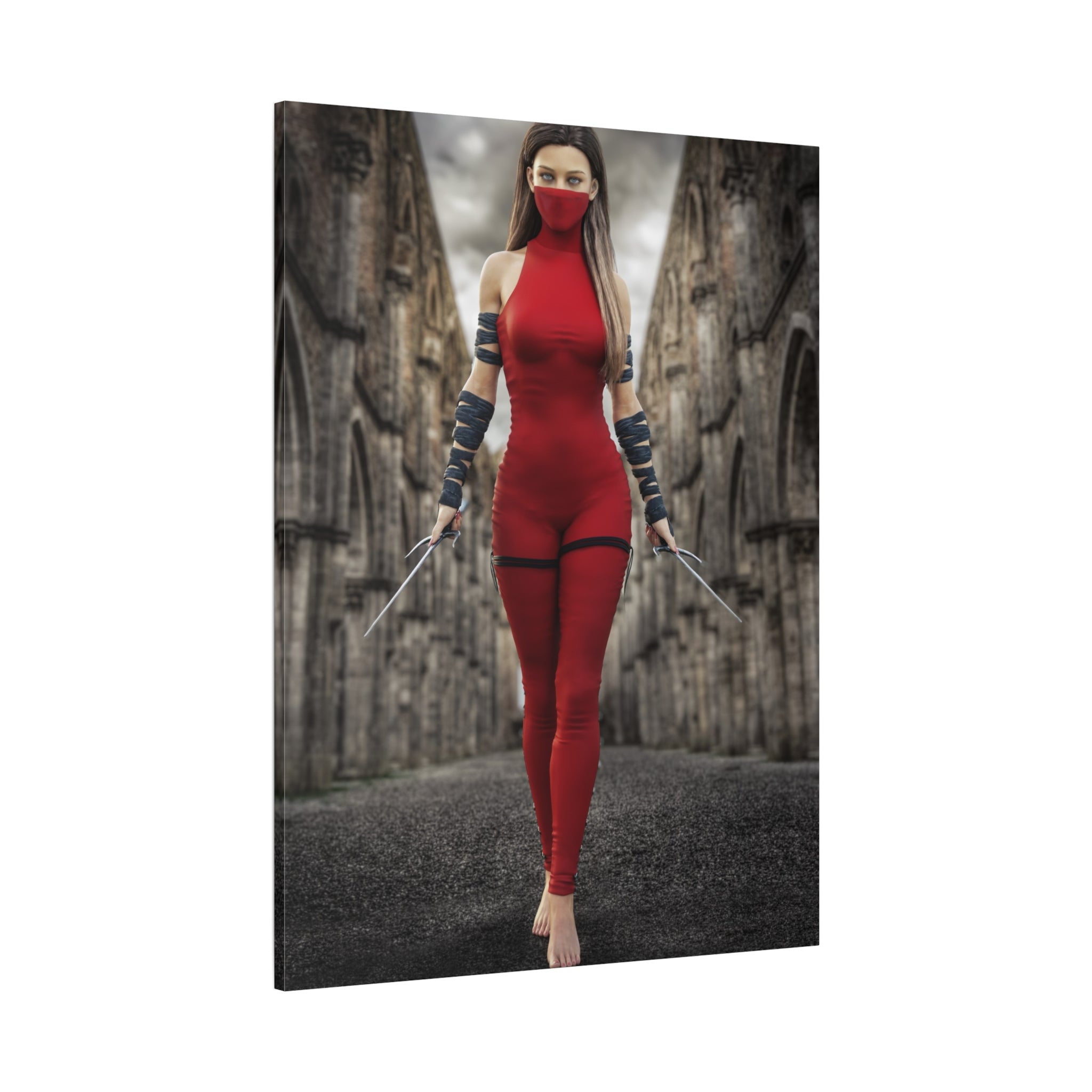 Red Assassin Canvas Wall Art | Fantasy Female Rogue & Ninja Artwork
