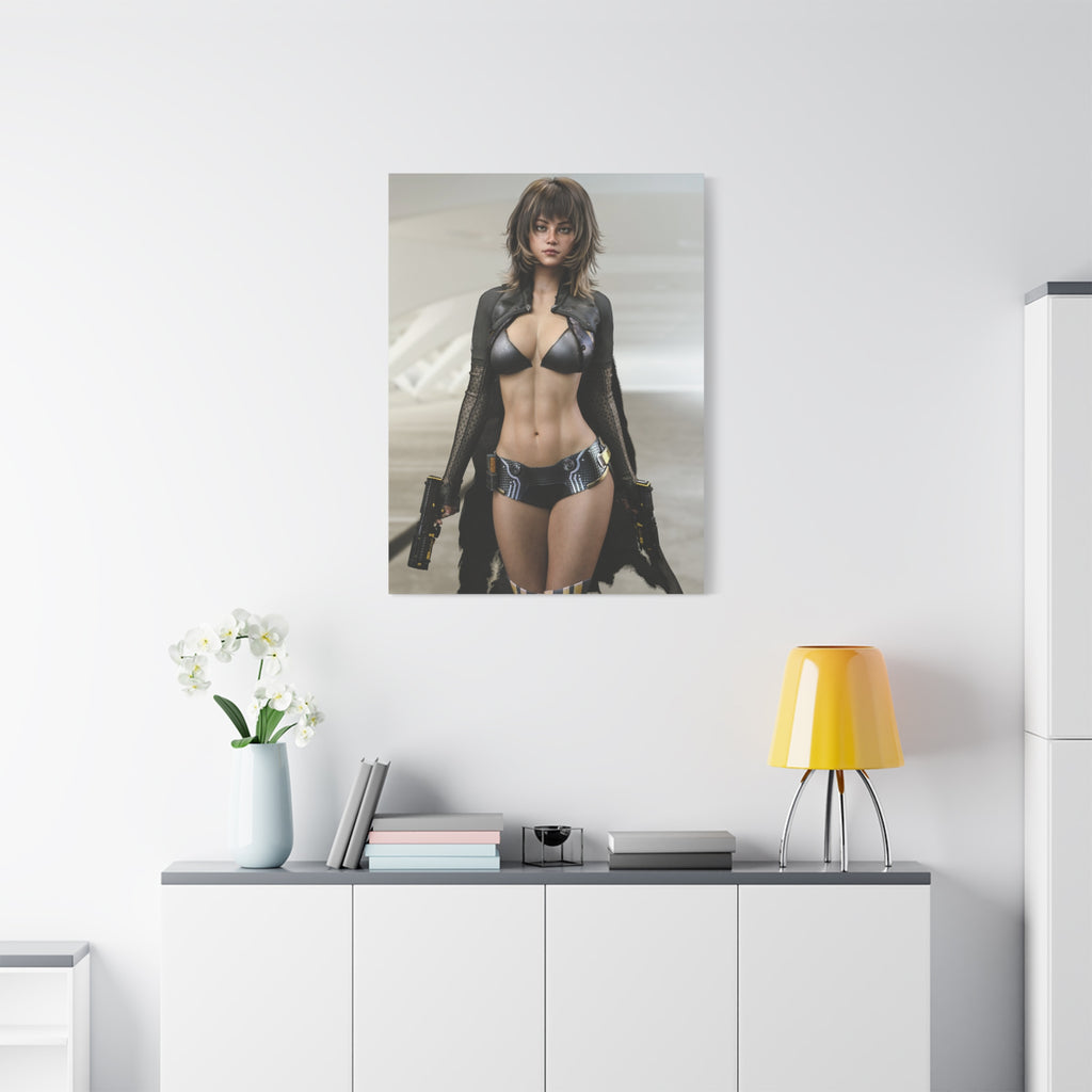Sci‑Fi Femme Fatale Matte Canvas Print — Futuristic Warrior Wall Art- No AI - Human created illustration art