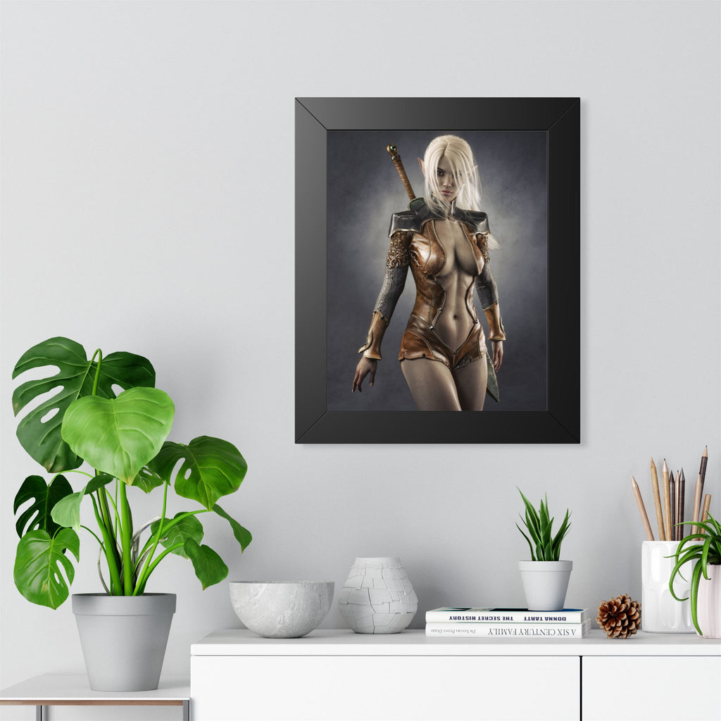 Framed Poster — Fantasy Warrior Woman Art Print (Vertical) - No AI - Human created illustration art