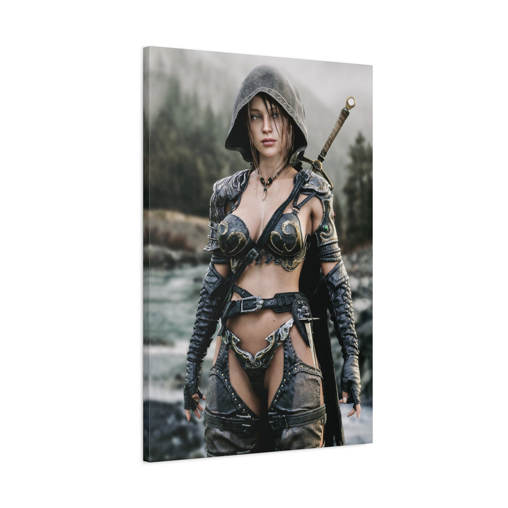 Female Warrior Ranger Fantasy Canvas Print - Matte Stretched Wall Art - No AI - Human created illustration art