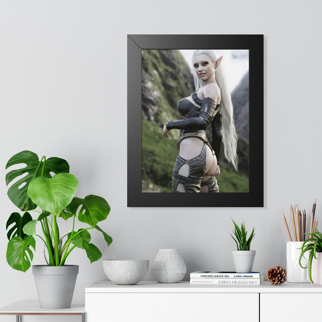 Elf Warrior Poster — Framed Fantasy Vertical Art Print- No AI - Human created illustration art.