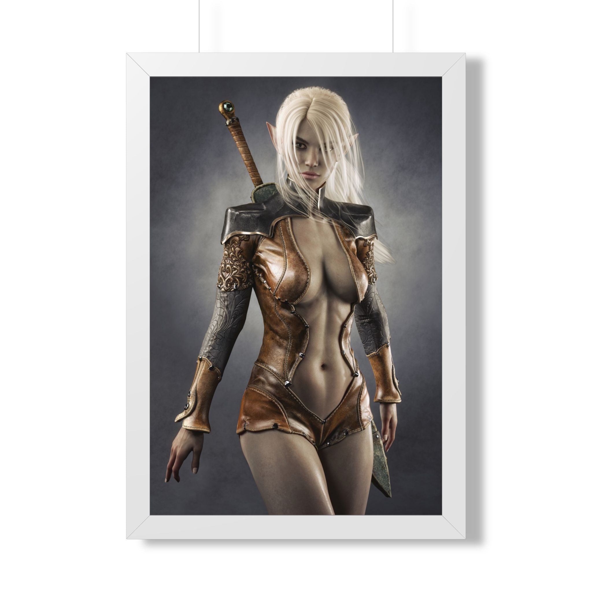 Framed Poster — Fantasy Warrior Woman Art Print (Vertical) - No AI - Human created illustration art