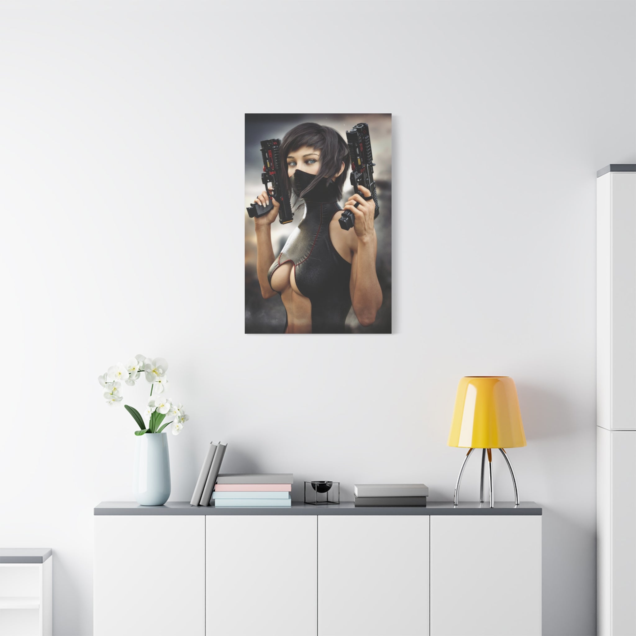 Futuristic Assassin Matte Canvas Wall Art - No Ai- Human created illustration art